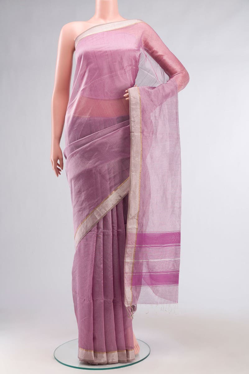 Pink Maheshwari Tissue Silk Cotton Saree