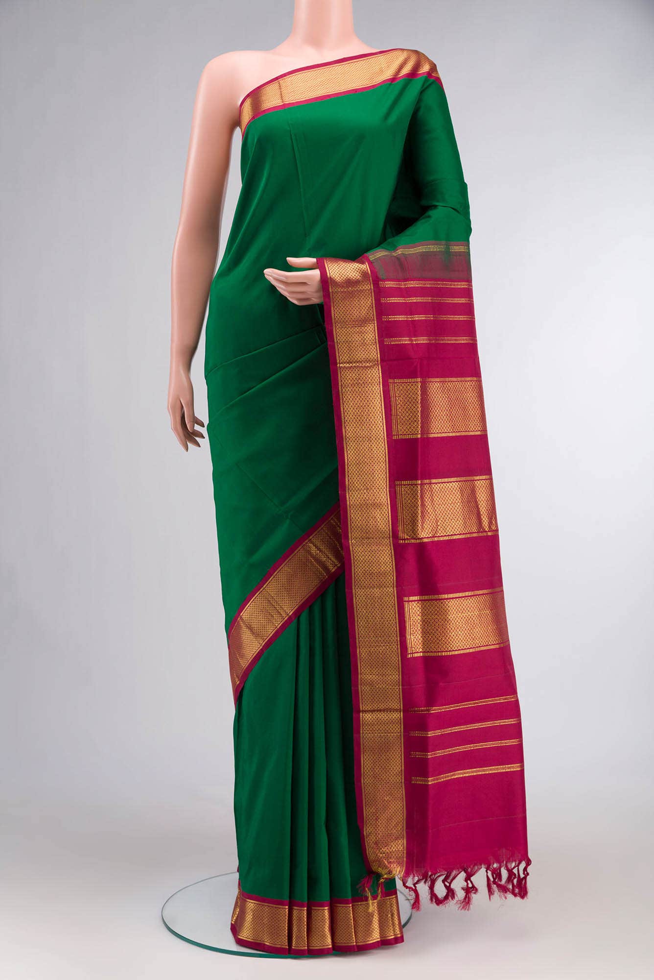 Green Kanchipuram Silk Nine Yards Saree
