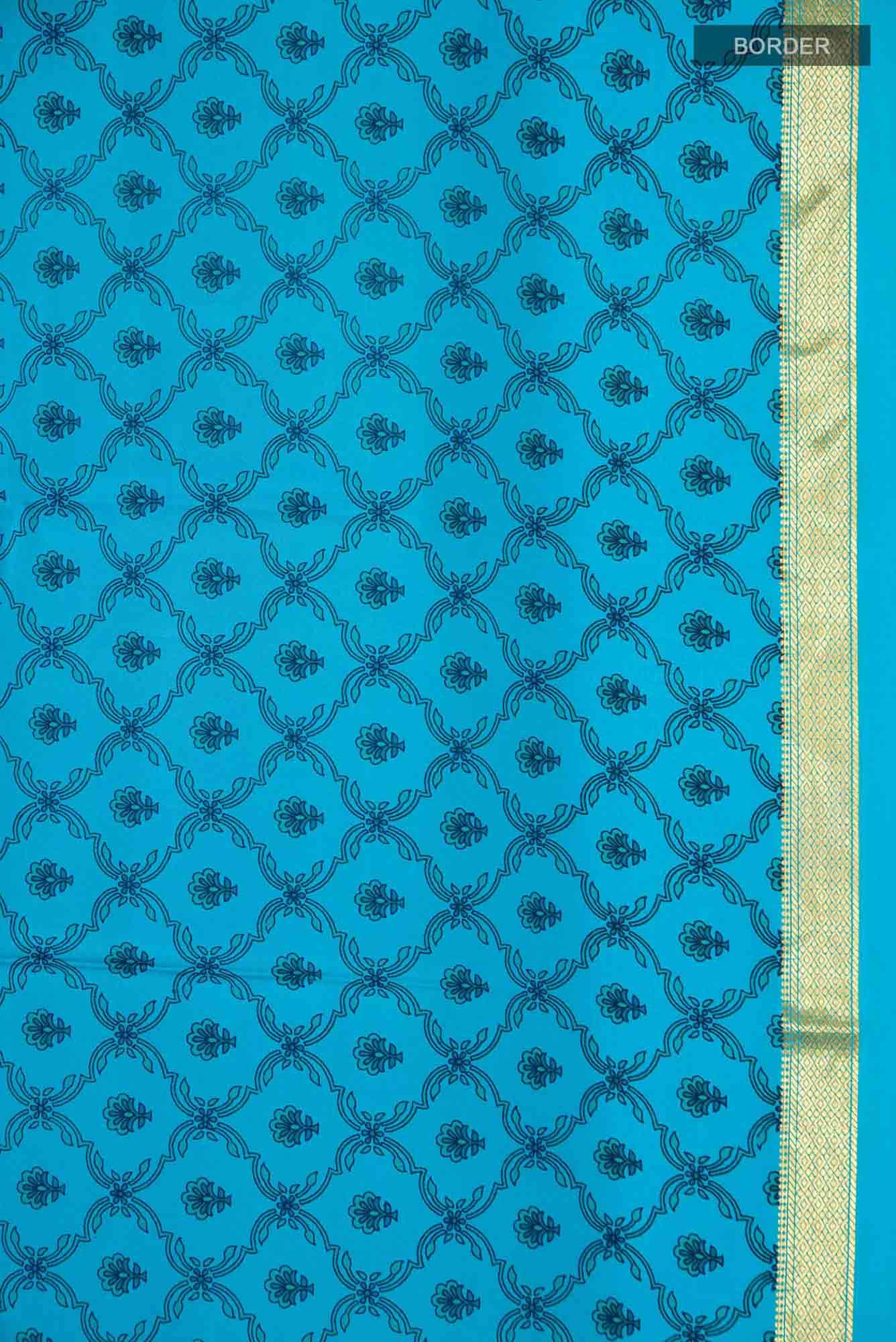 Blue Mysore Crepe Saree