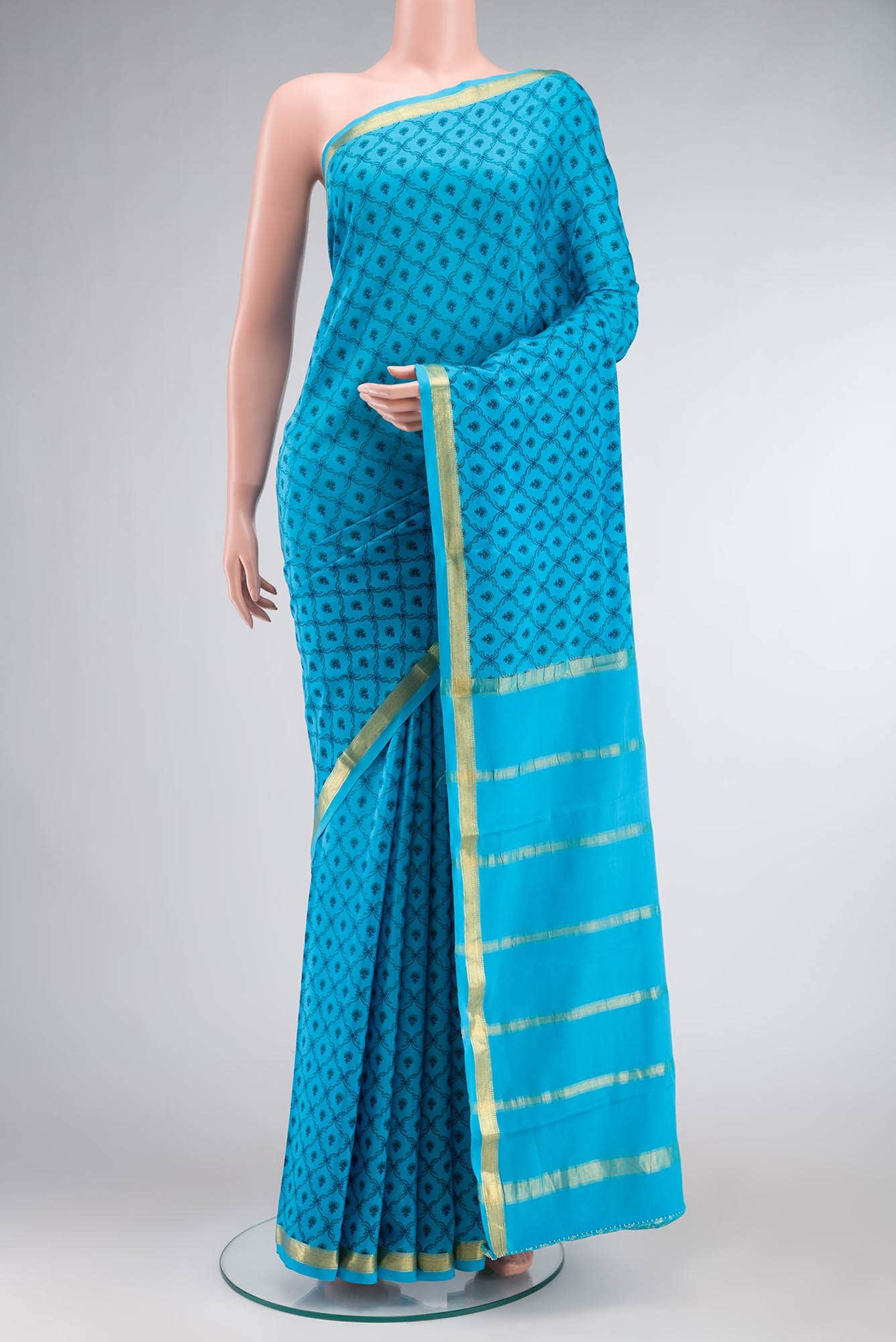 Blue Mysore Crepe Saree