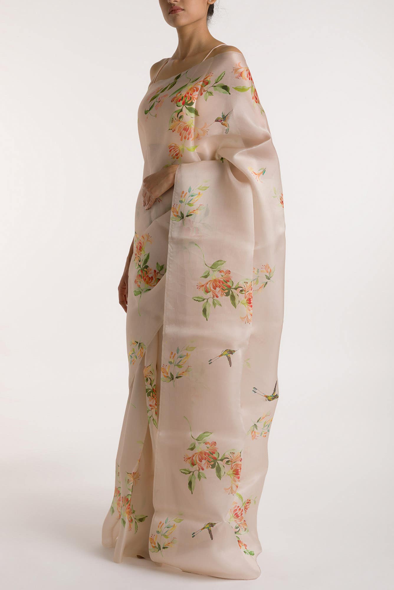 Humming Hovers White Satin Organza Saree