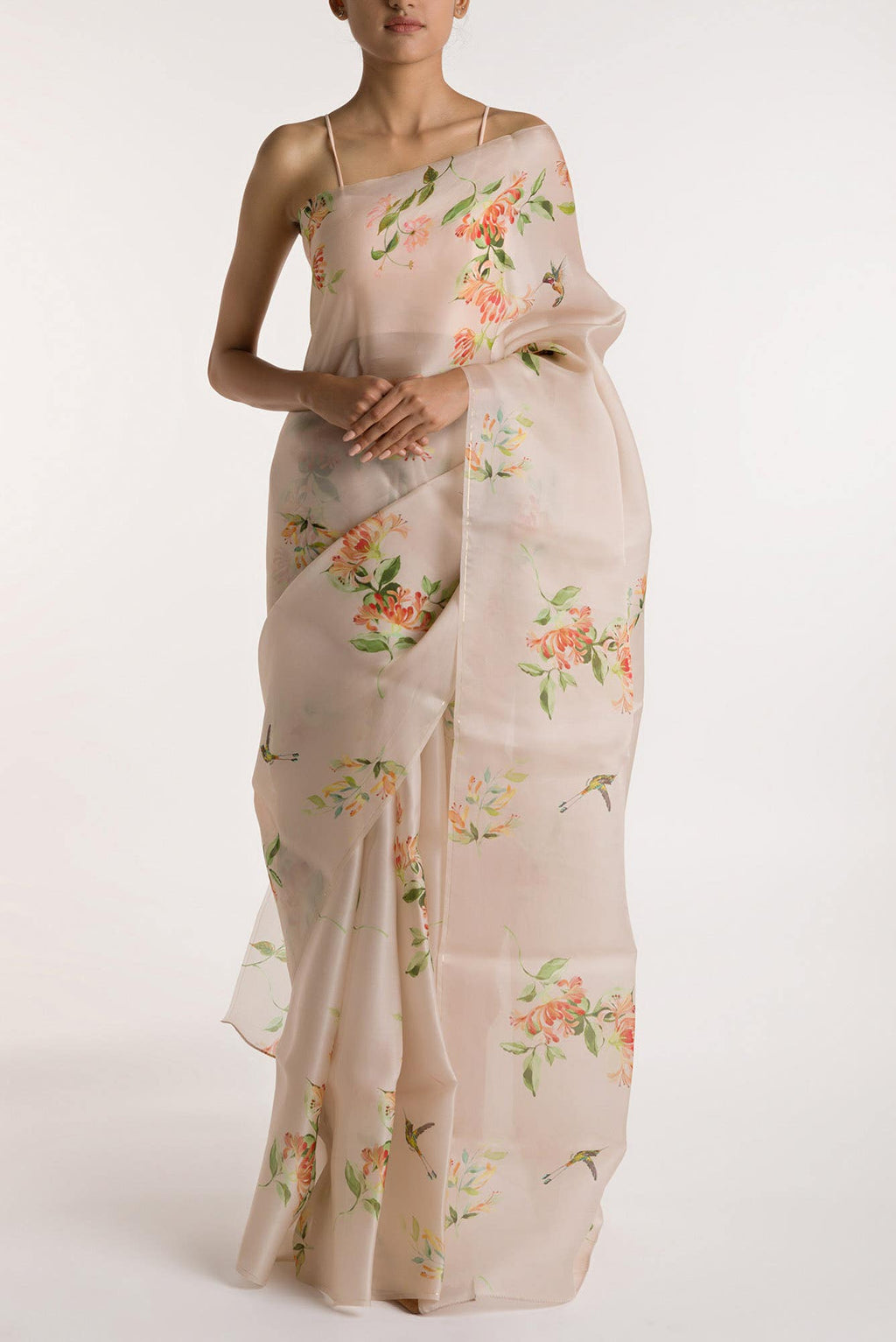 Humming Hovers White Satin Organza Saree