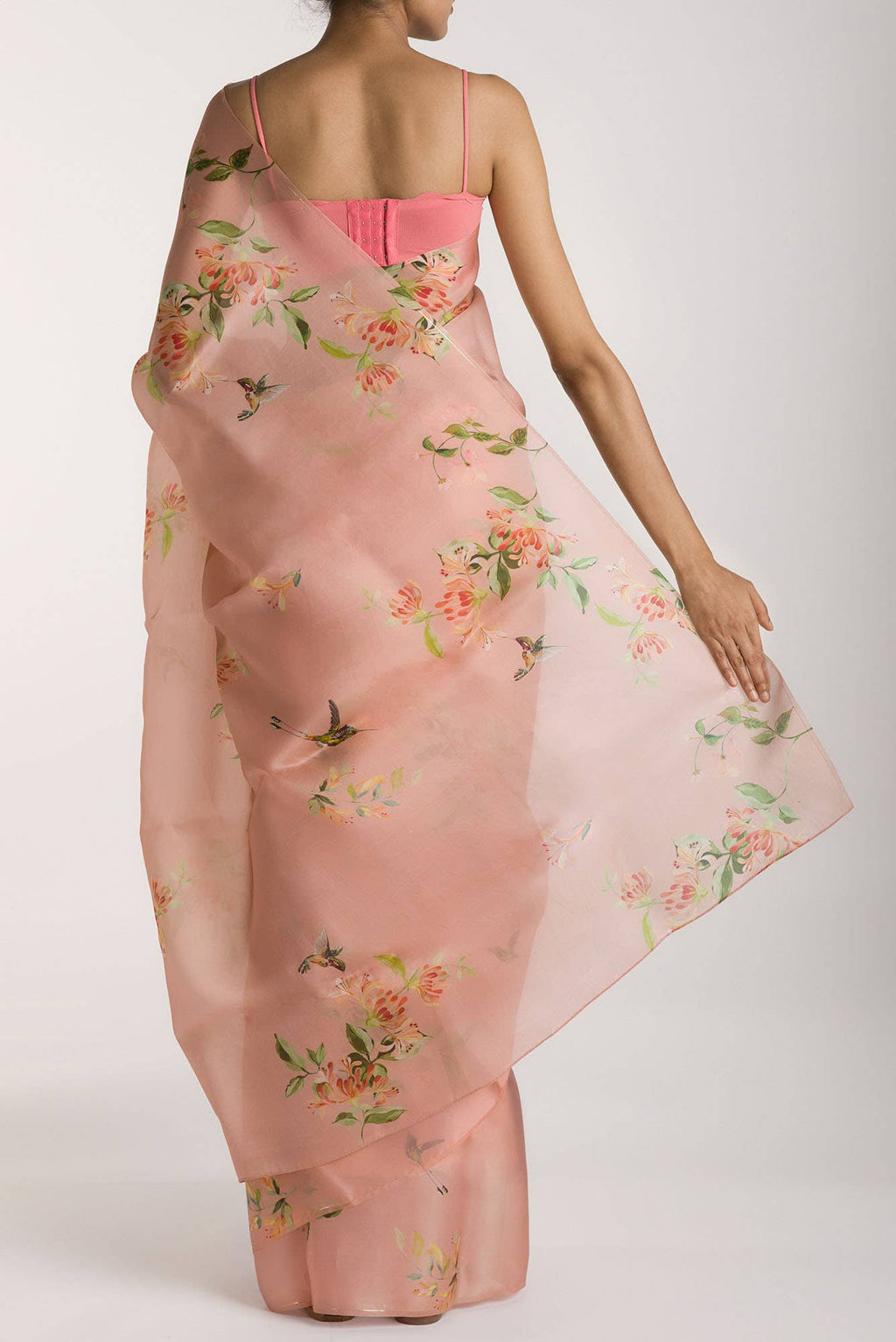 Humming Hovers Pink Satin Organza Saree
