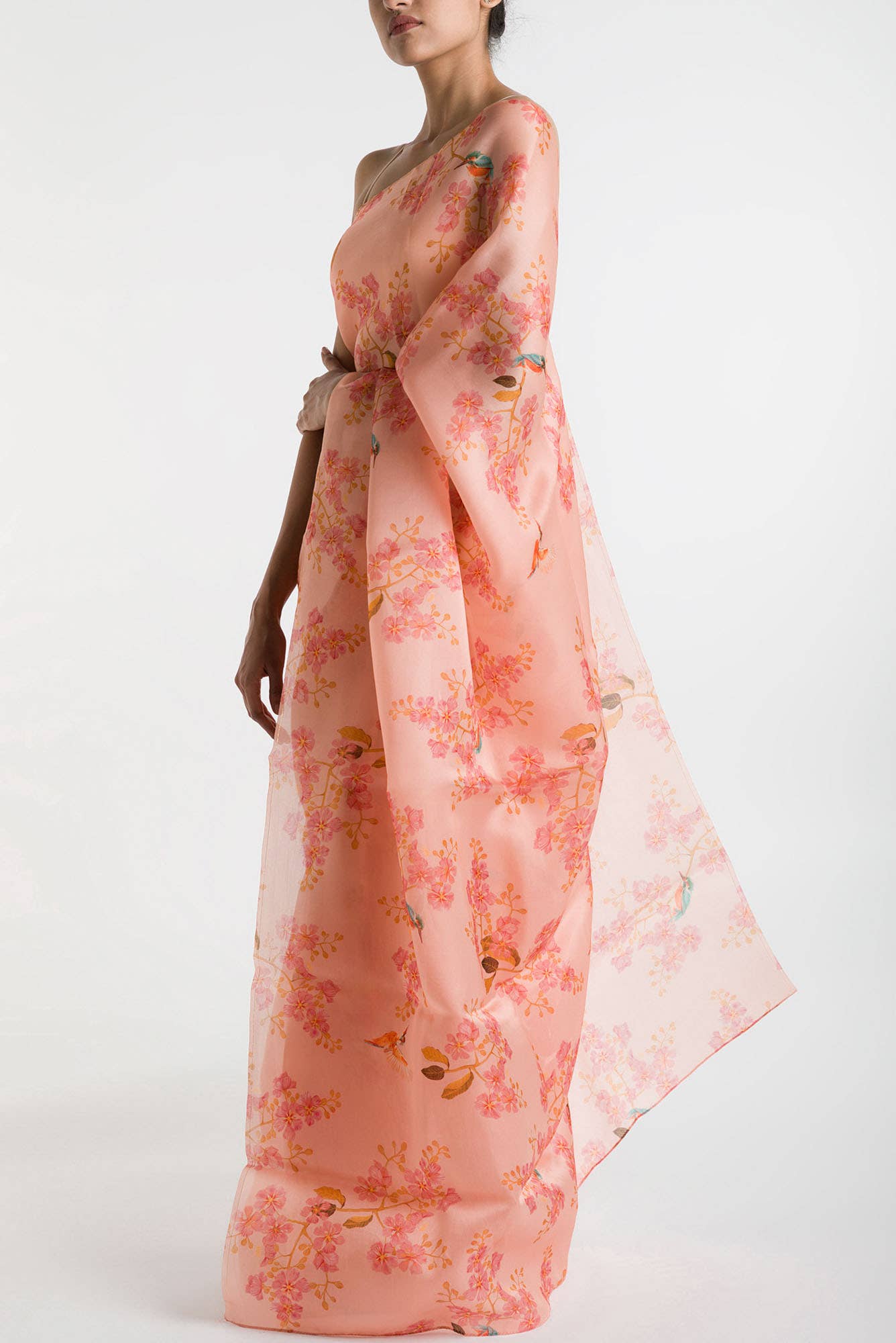 Kingfisher Lovers Peach Satin Organza Saree