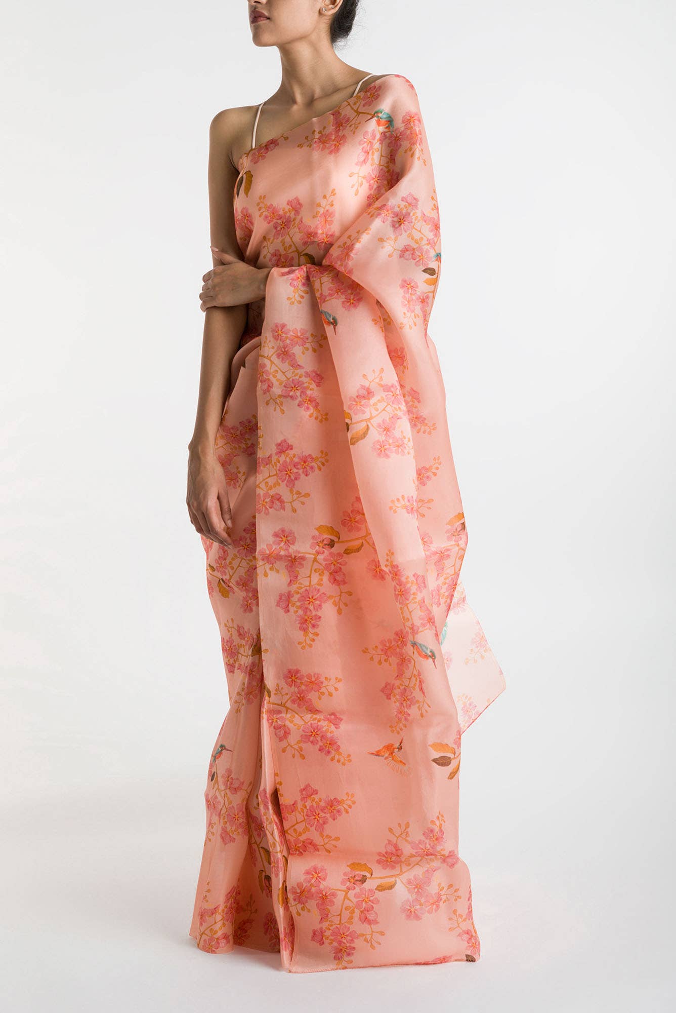 Kingfisher Lovers Peach Satin Organza Saree