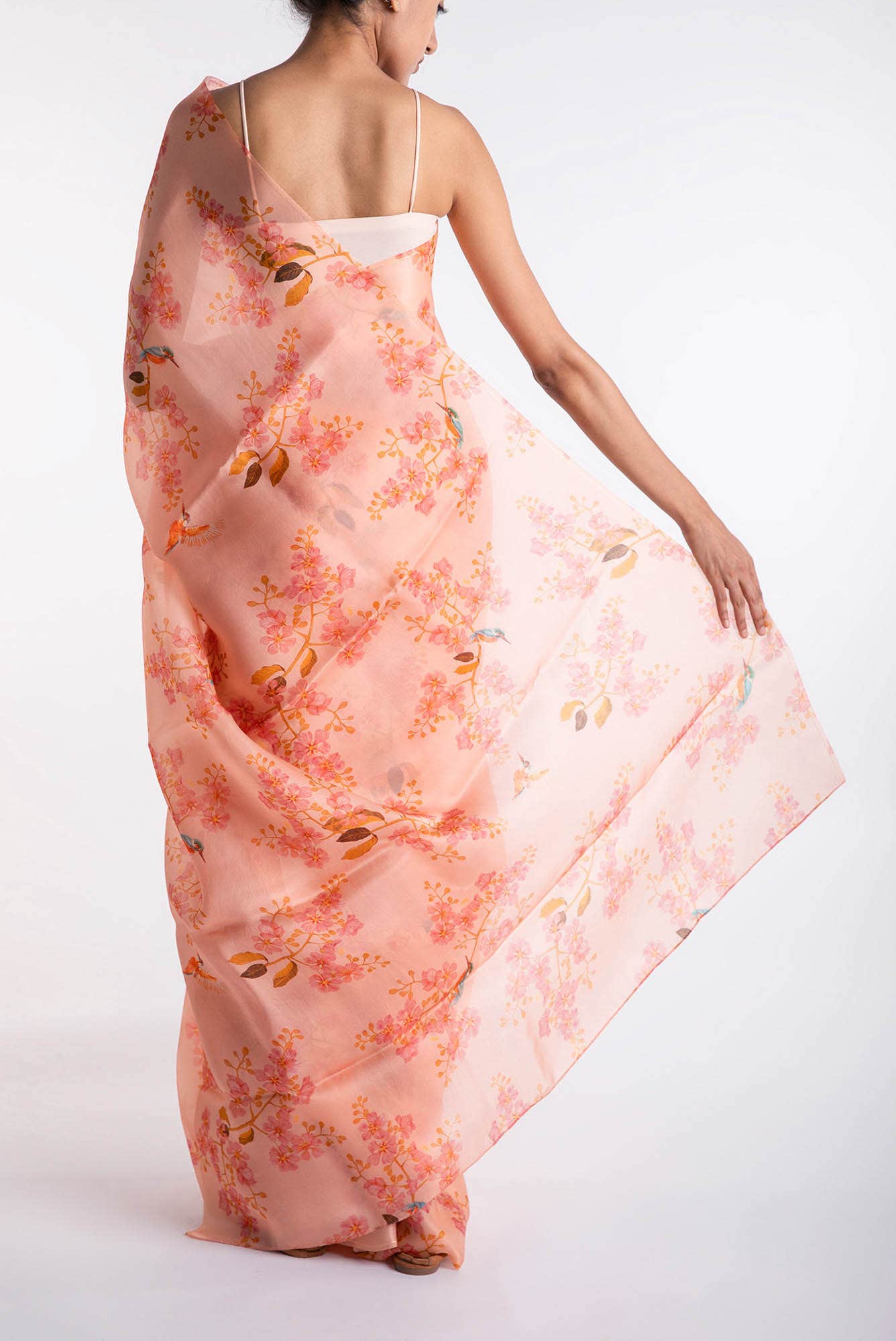 Kingfisher Lovers Peach Satin Organza Saree
