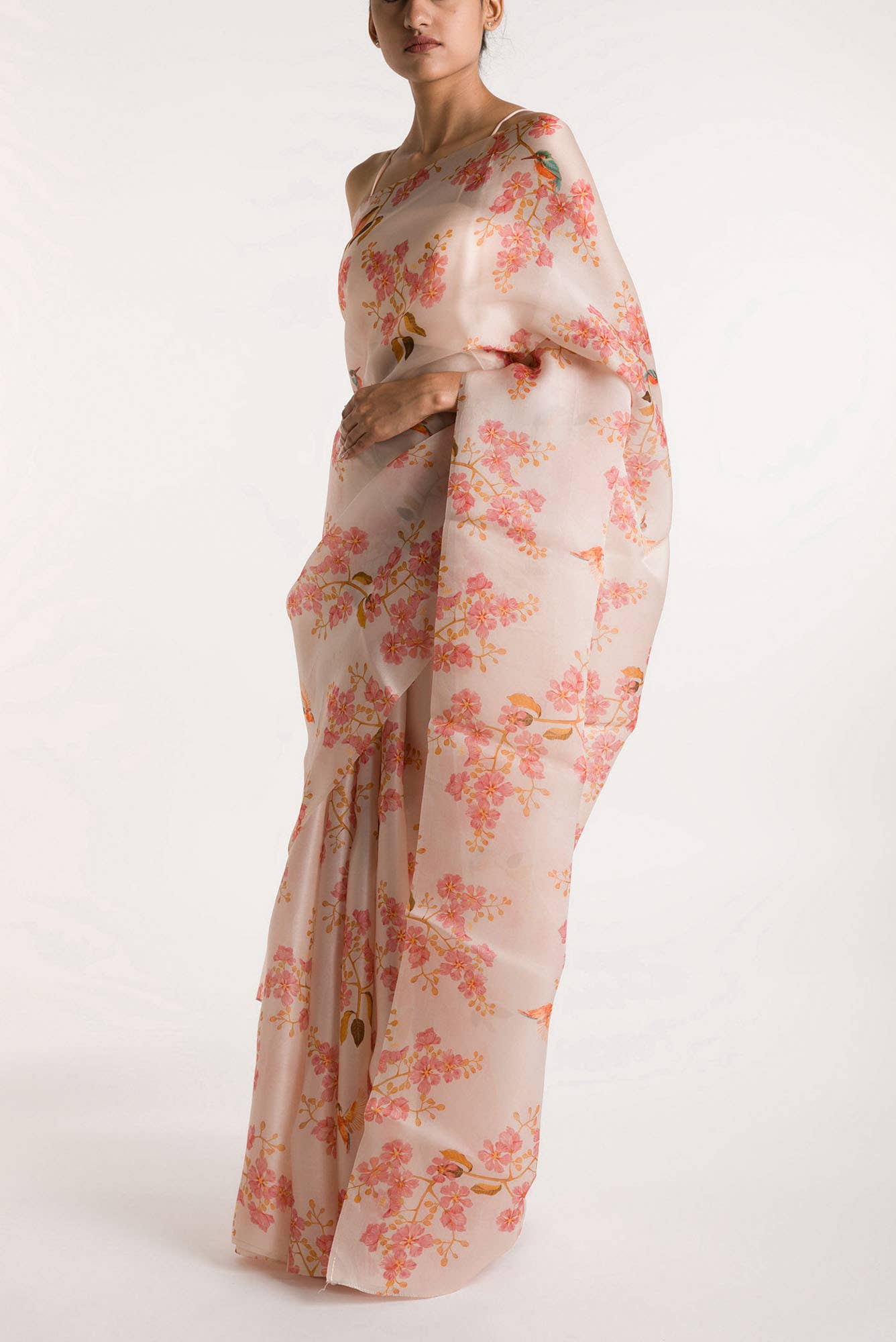 Kingfisher Lovers White Satin Organza Saree