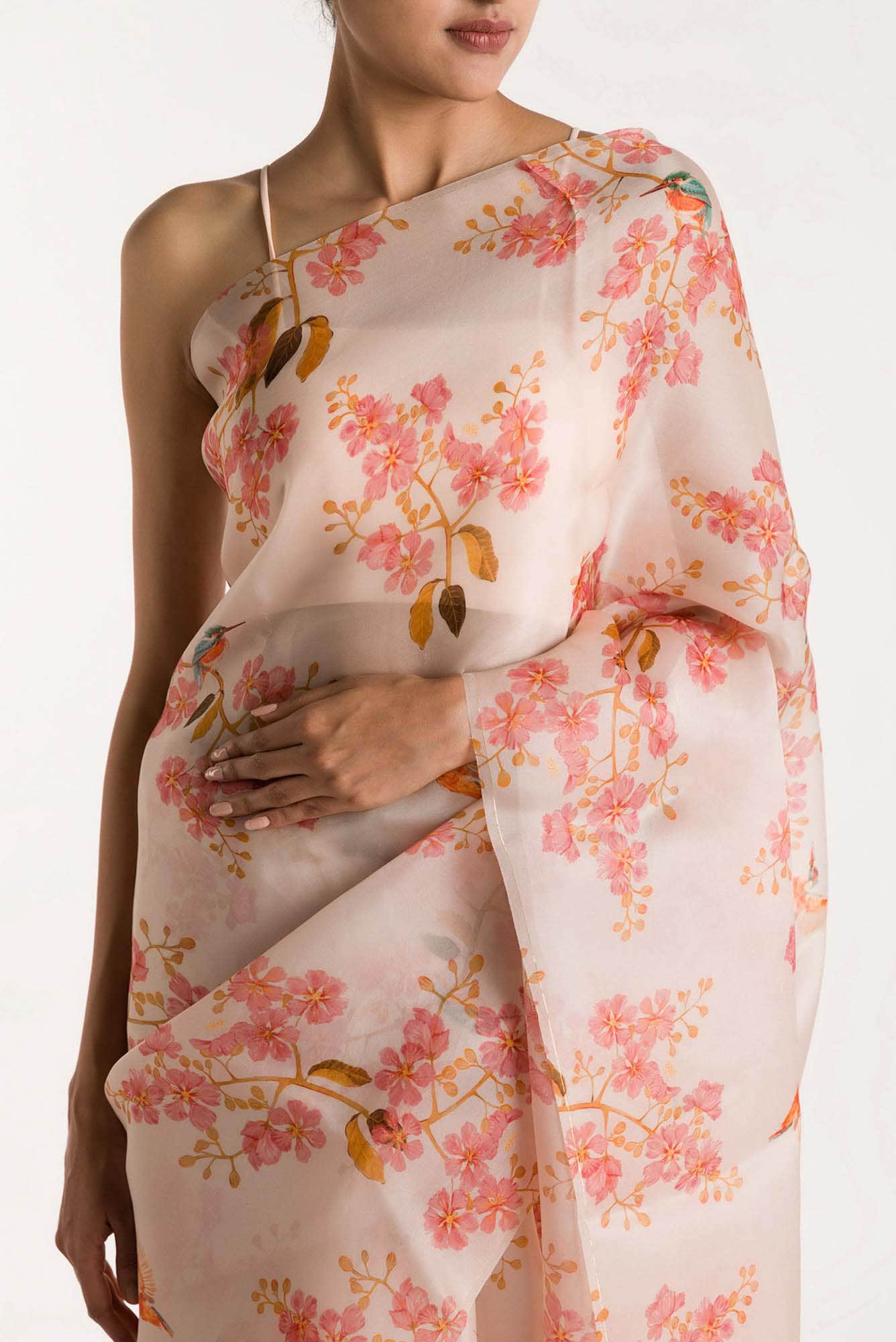 Kingfisher Lovers White Satin Organza Saree