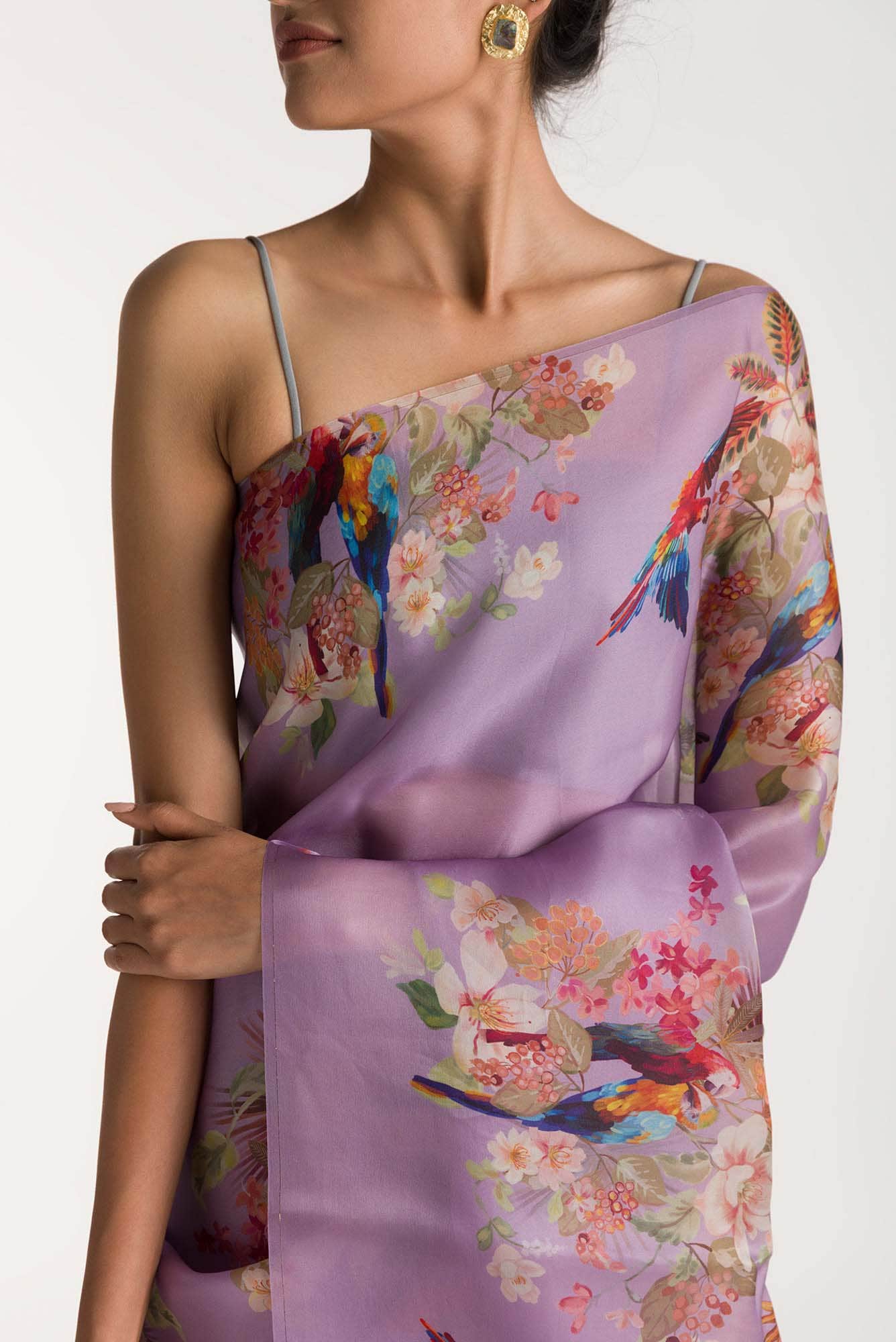Scarlet Macaws Lilac Satin Organza Saree