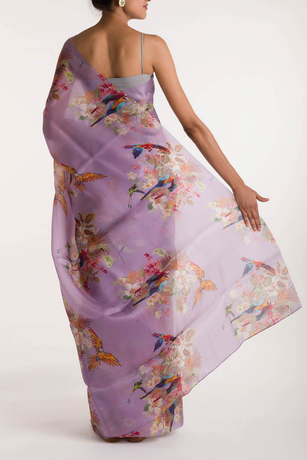 Scarlet Macaws Lilac Satin Organza Saree