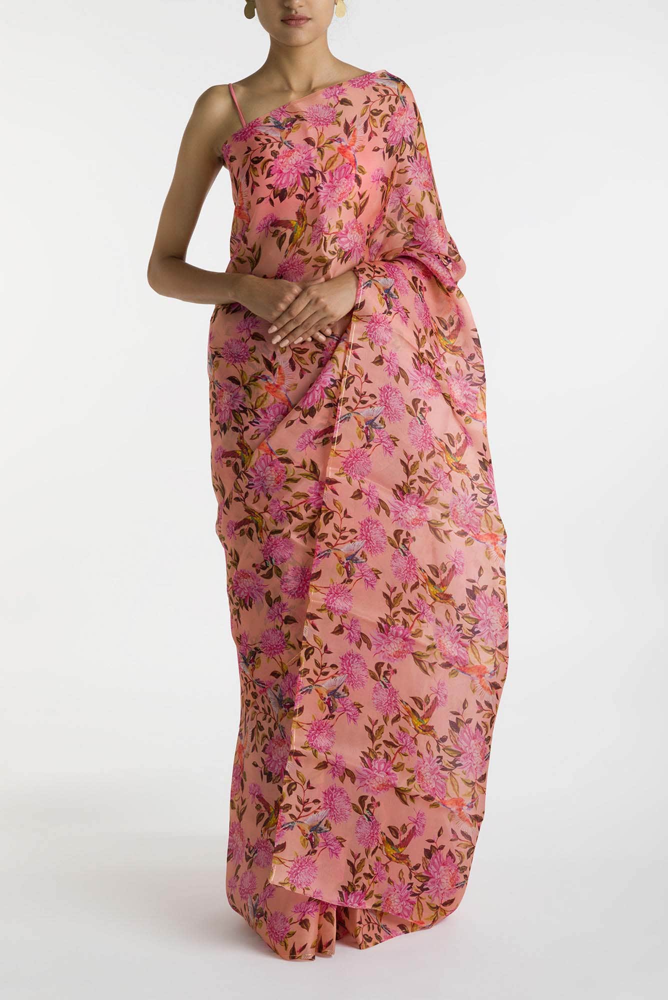 Kingfisher Dreams Pink Satin Organza Saree