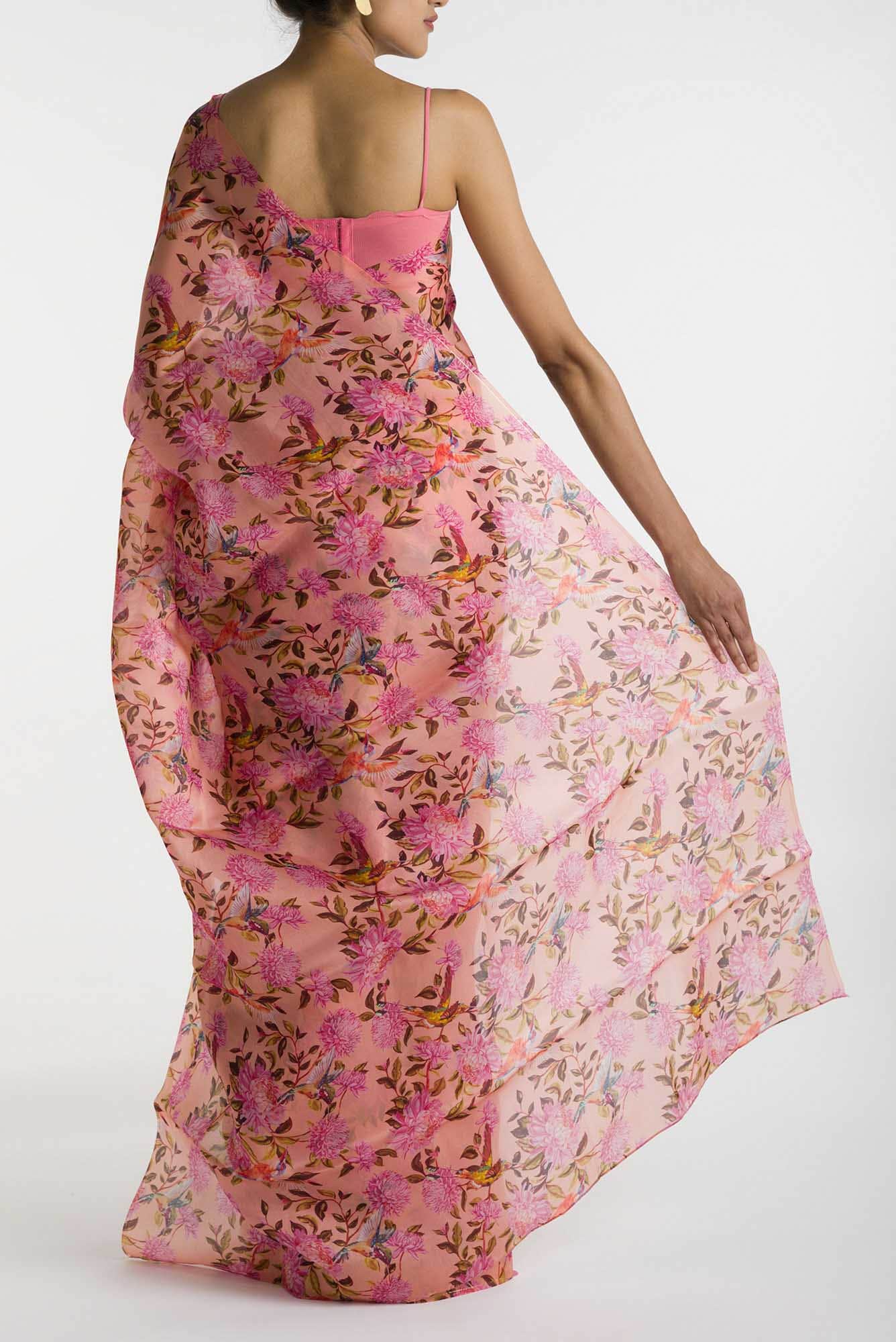 Kingfisher Dreams Pink Satin Organza Saree