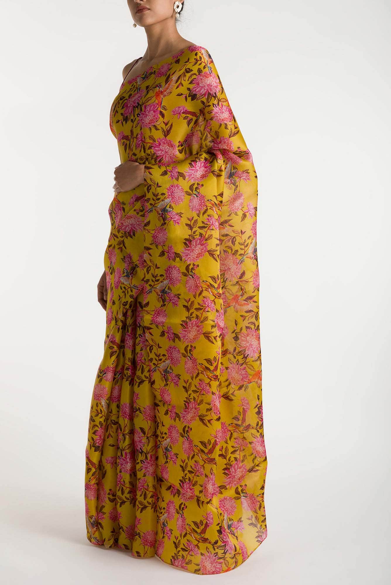 Kingfisher Dreams Lime Green Satin Organza Saree