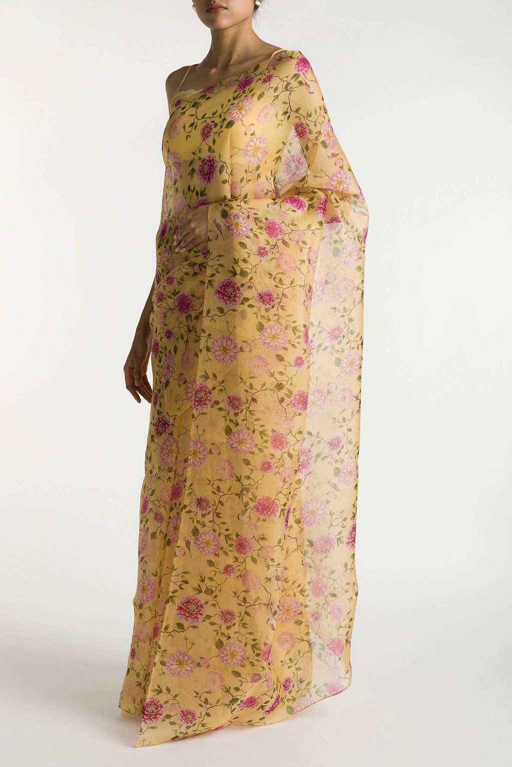 The Story of Dahlia & Sparrows Mango Yellow Pure Organza Silk Saree