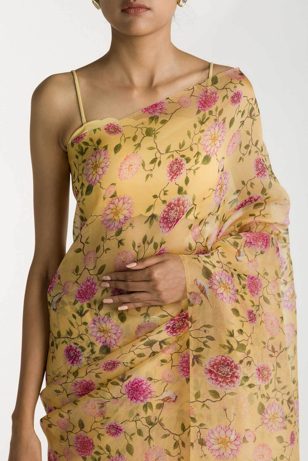 The Story of Dahlia & Sparrows Mango Yellow Pure Organza Silk Saree
