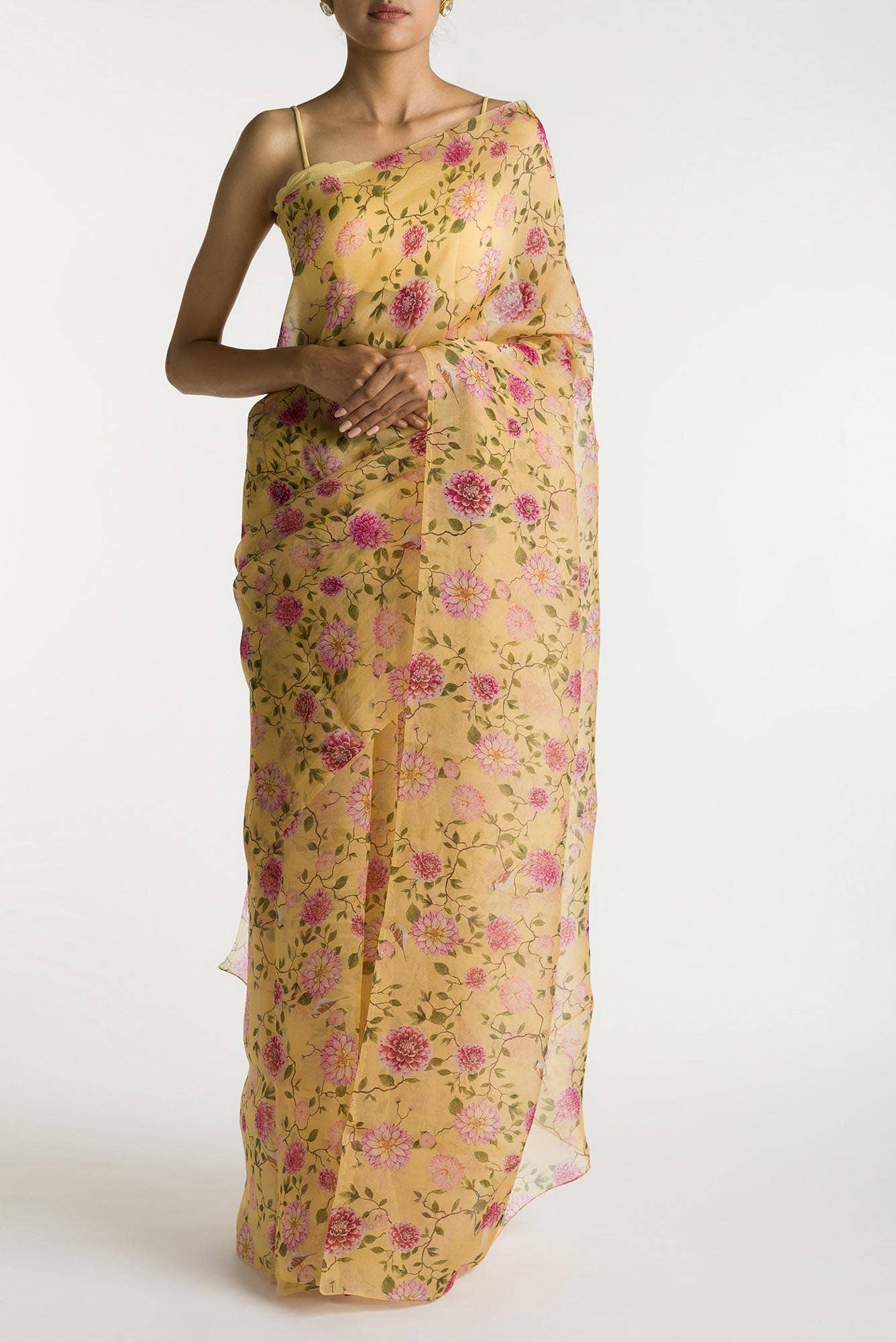 The Story of Dahlia & Sparrows Mango Yellow Pure Organza Silk Saree