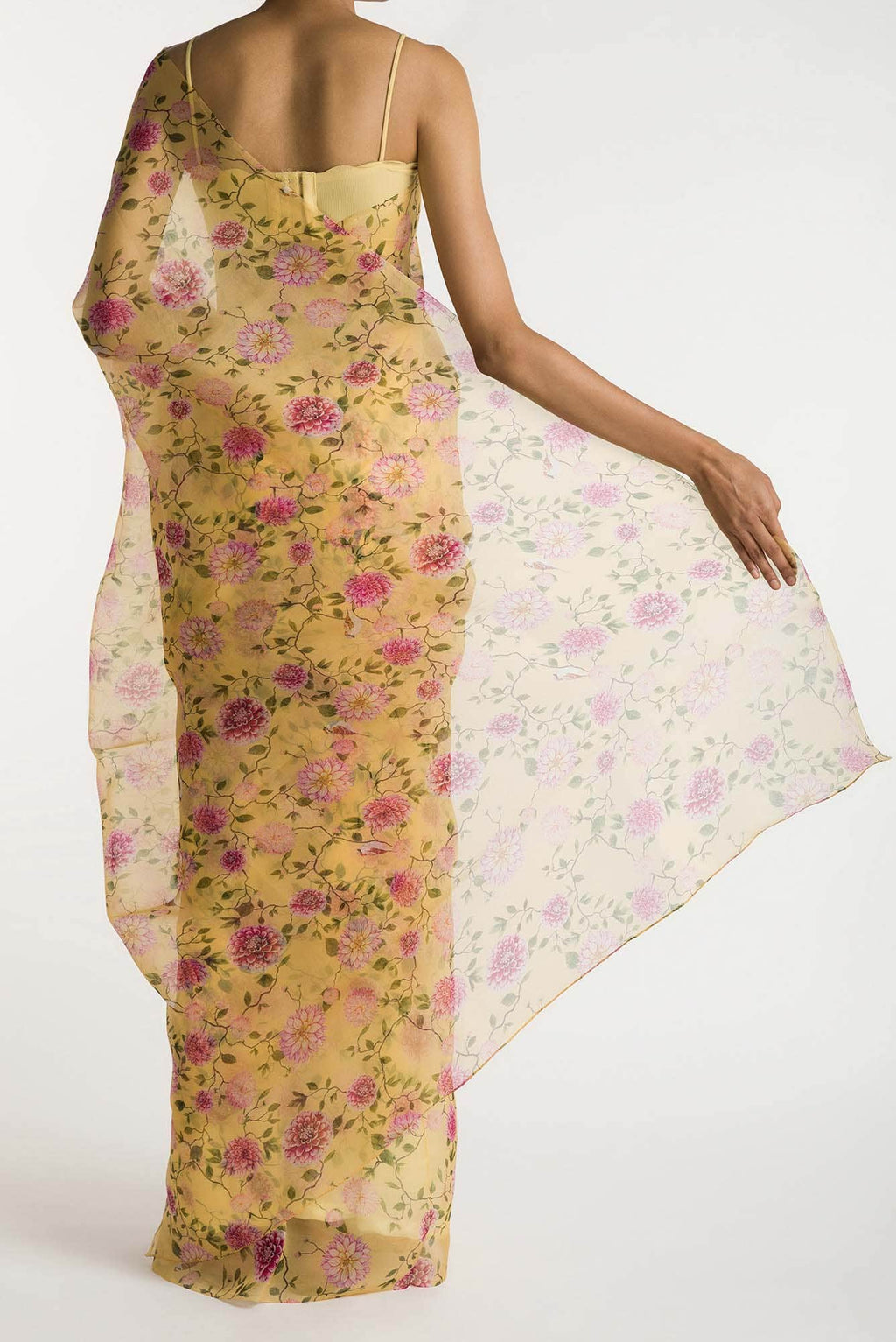 The Story of Dahlia & Sparrows Mango Yellow Pure Organza Silk Saree