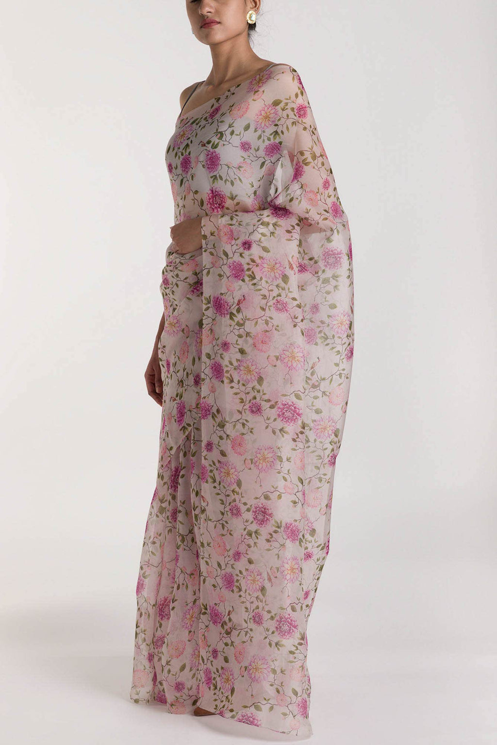 The Story of Dahlia & Sparrows White Pure Organza Silk Saree