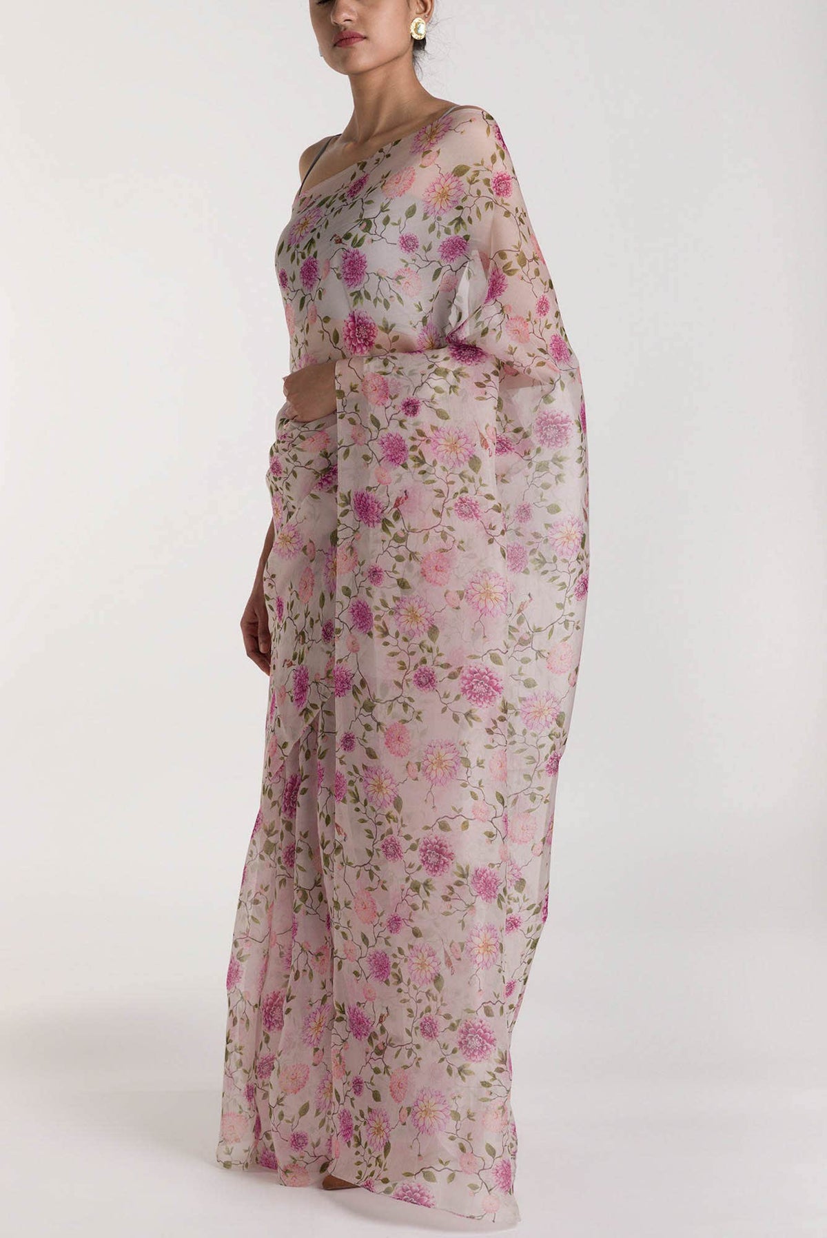 The Story of Dahlia & Sparrows White Pure Organza Silk Saree