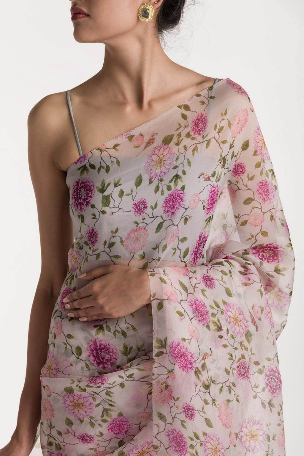 The Story of Dahlia & Sparrows White Pure Organza Silk Saree