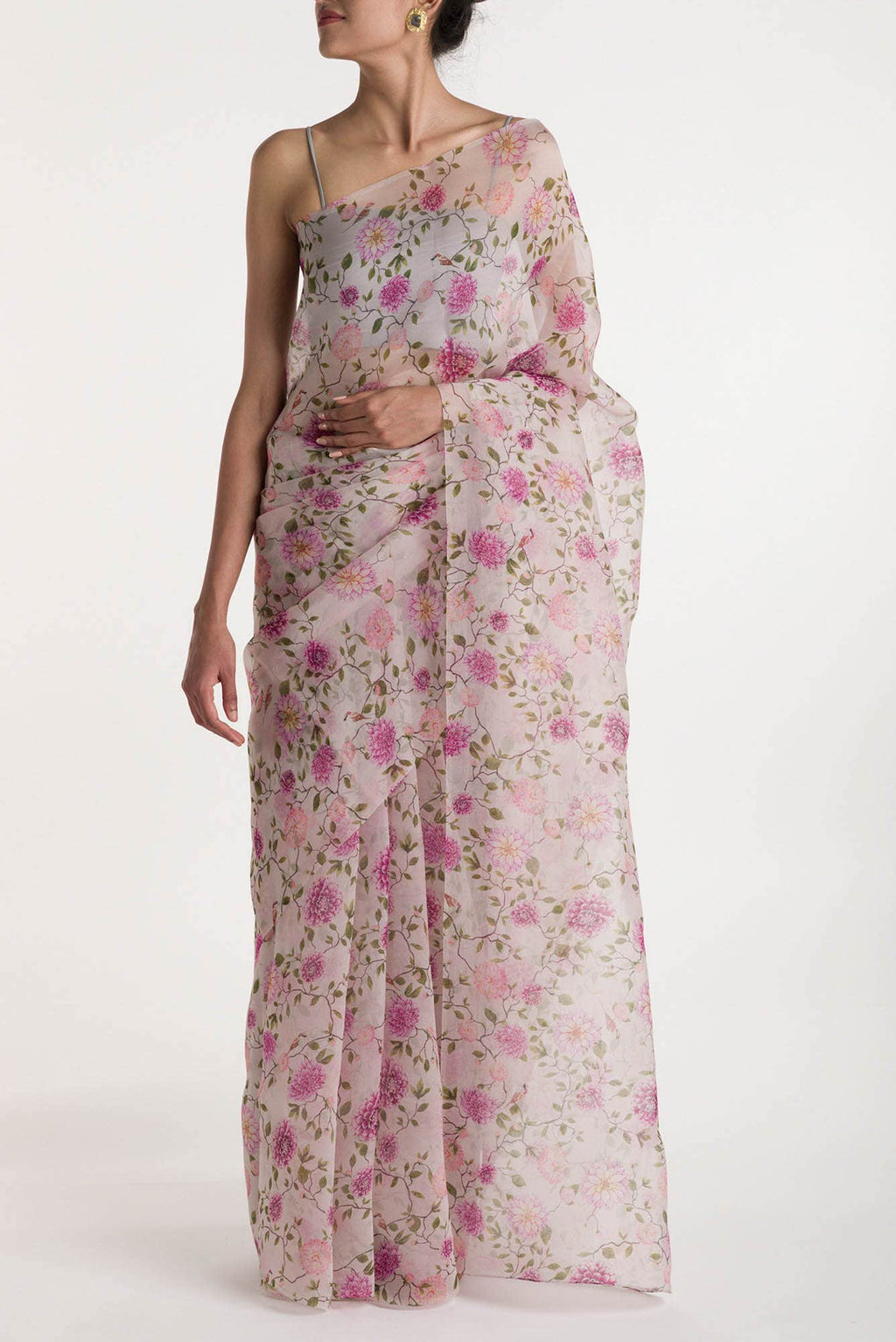 The Story of Dahlia & Sparrows White Pure Organza Silk Saree