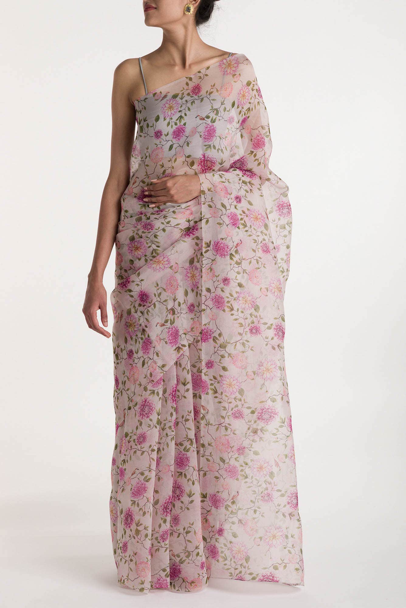 The Story of Dahlia & Sparrows White Pure Organza Silk Saree