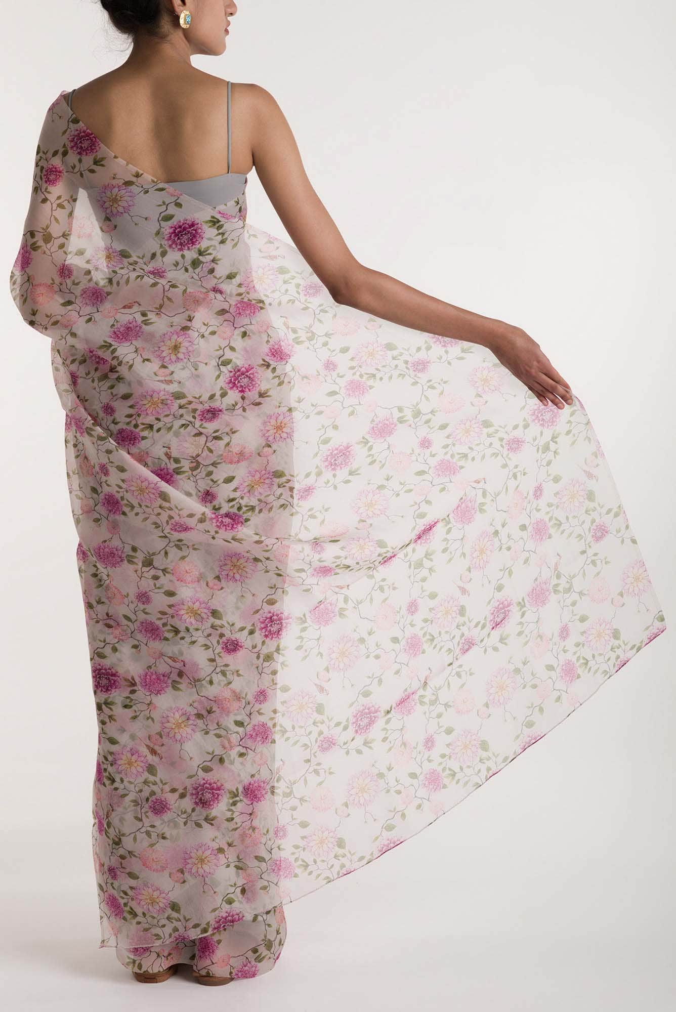 The Story of Dahlia & Sparrows White Pure Organza Silk Saree