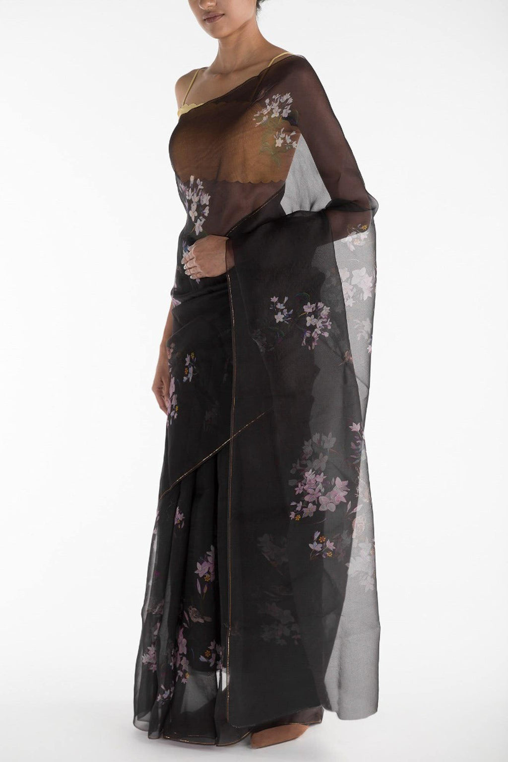 The Sparrows Black Pure Organza Silk Saree