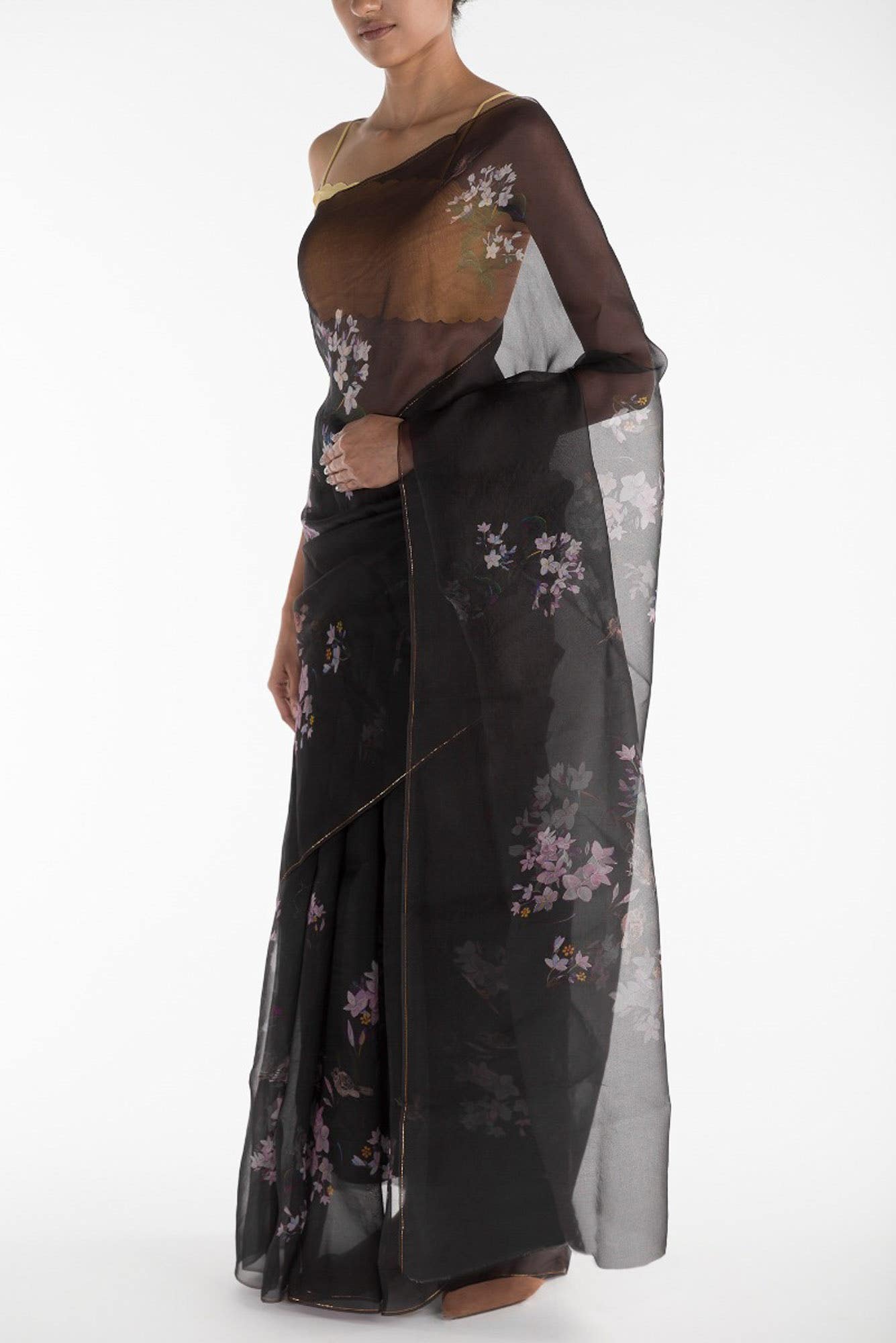 The Sparrows Black Pure Organza Silk Saree