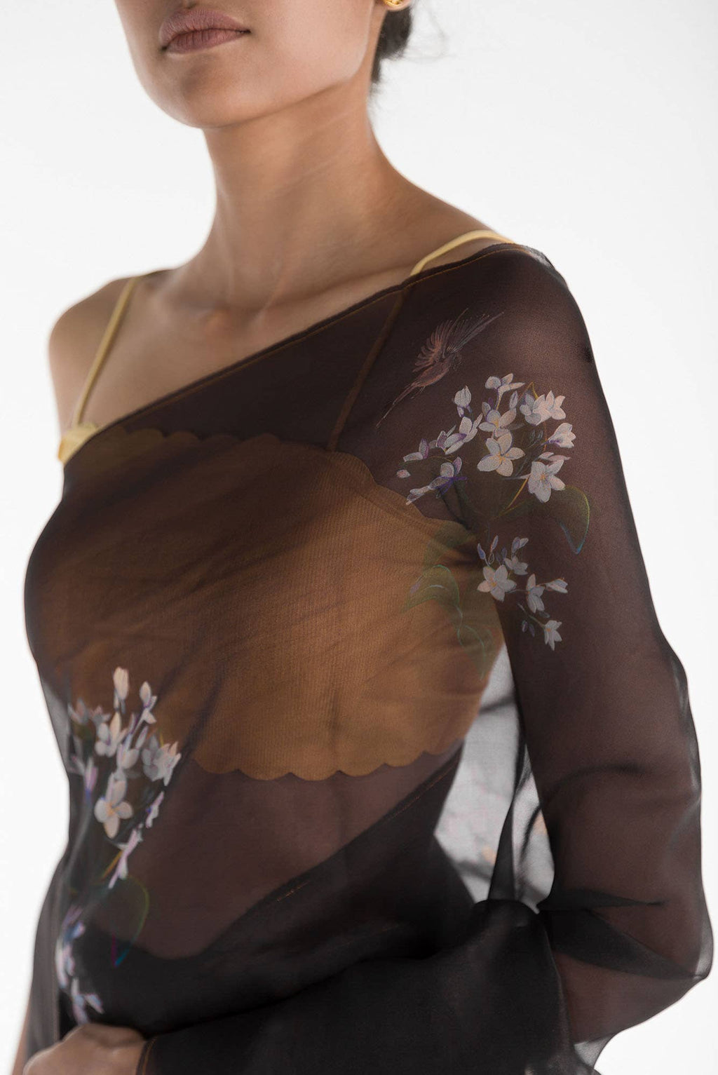 The Sparrows Black Pure Organza Silk Saree