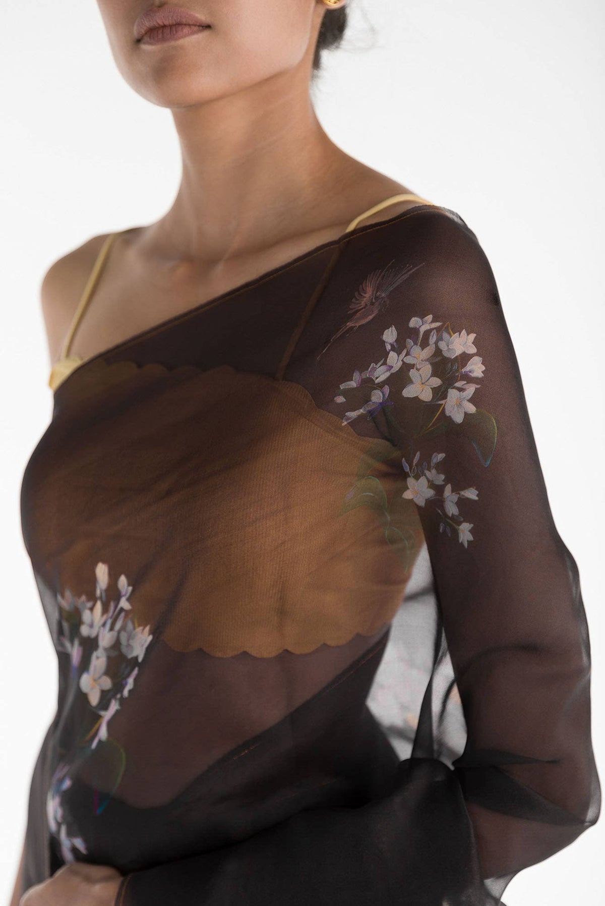 The Sparrows Black Pure Organza Silk Saree