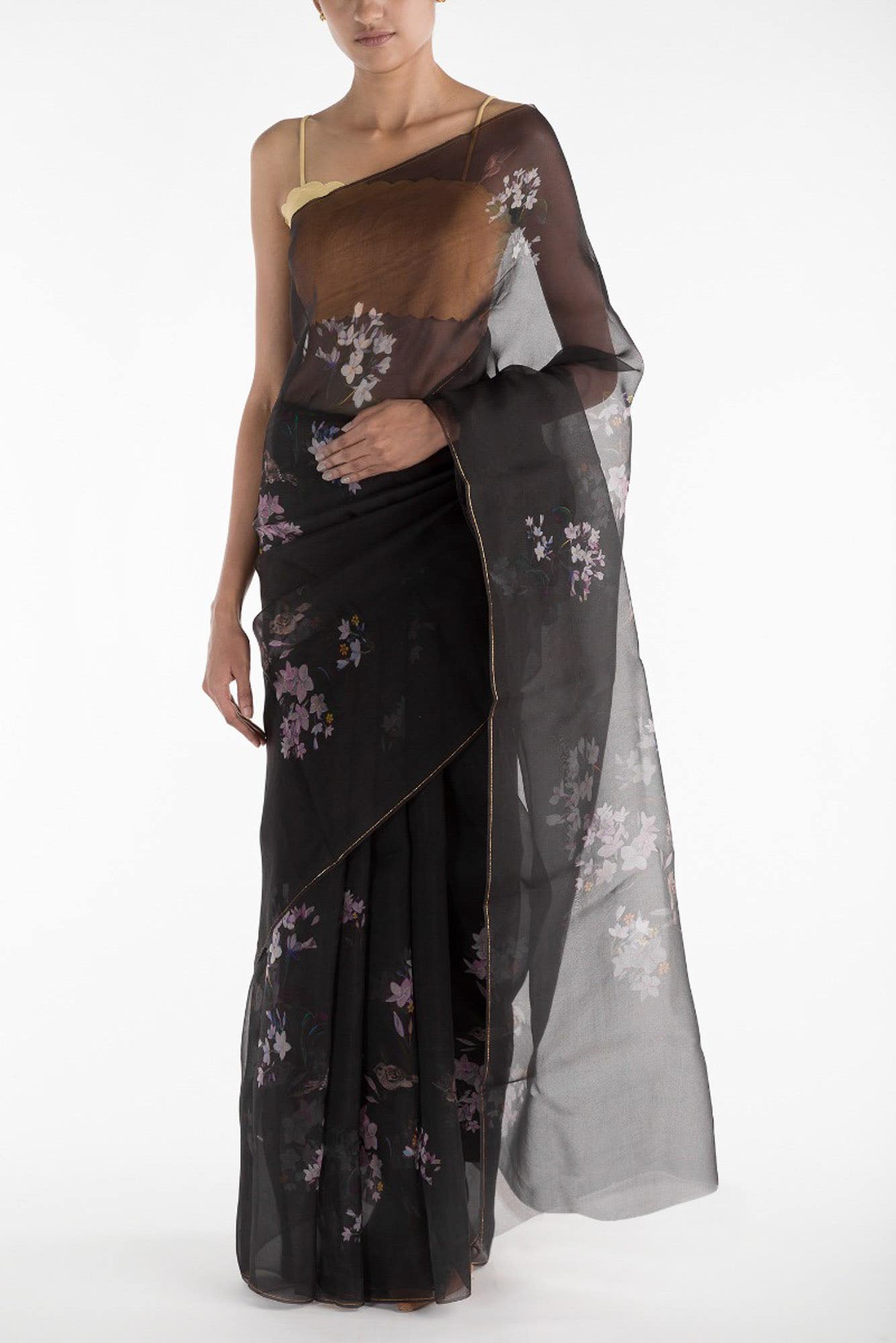 The Sparrows Black Pure Organza Silk Saree