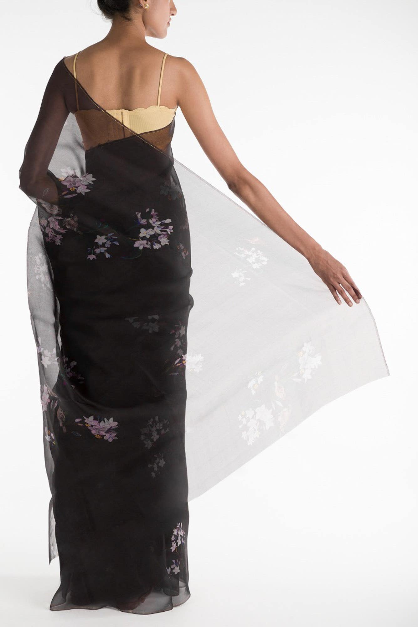 The Sparrows Black Pure Organza Silk Saree