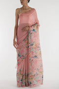 Lovers on the Branch Peach Satin Organza Saree