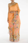 Lovers on the Branch Yellow Satin Organza Saree