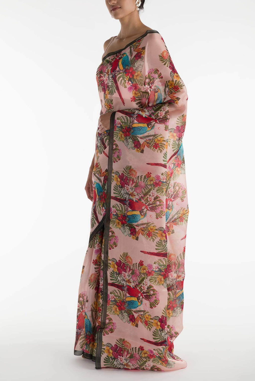 Lover Macaws Pink Satin Organza Saree
