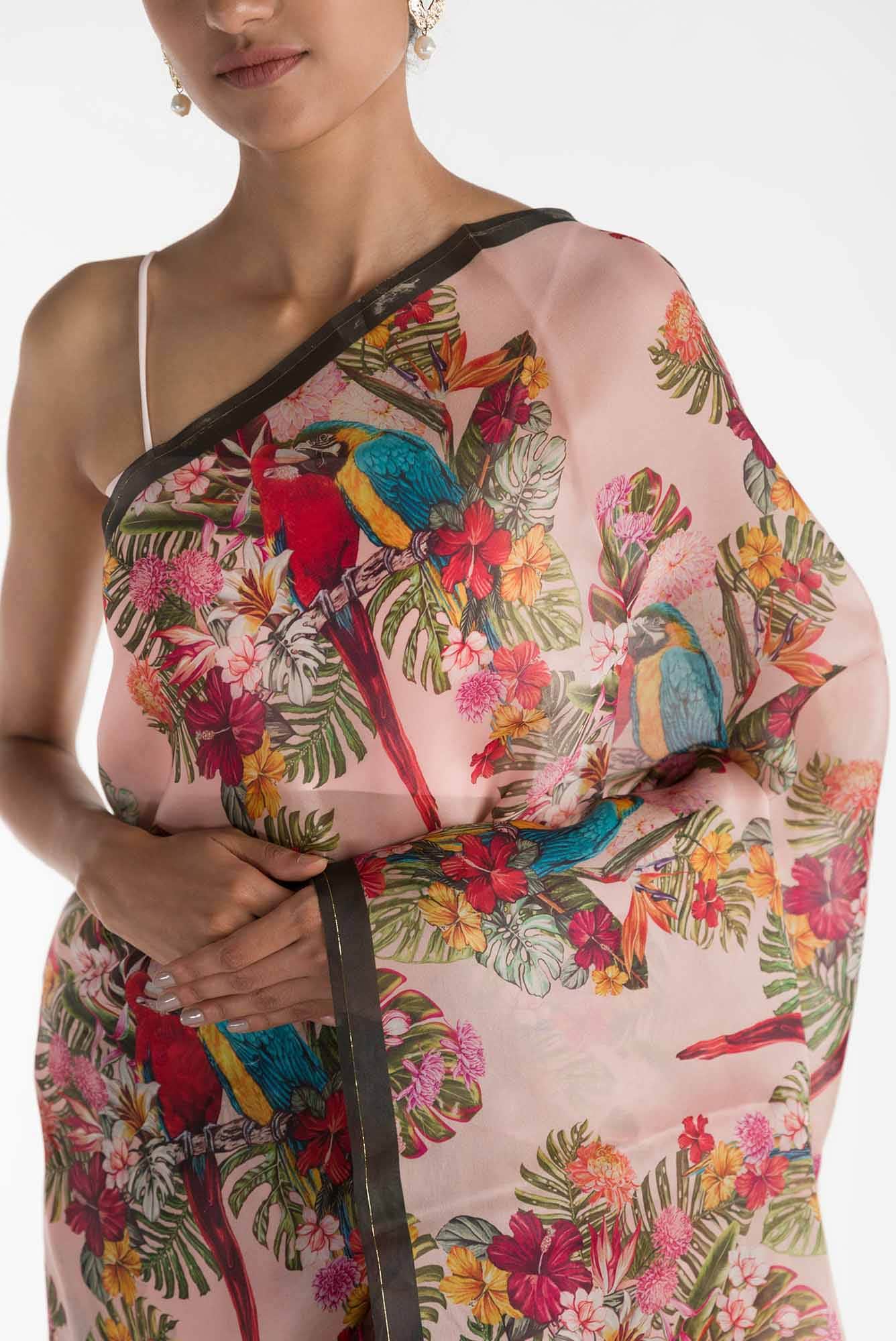 Lover Macaws Pink Satin Organza Saree
