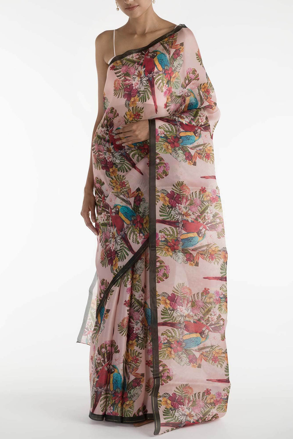Lover Macaws Pink Satin Organza Saree