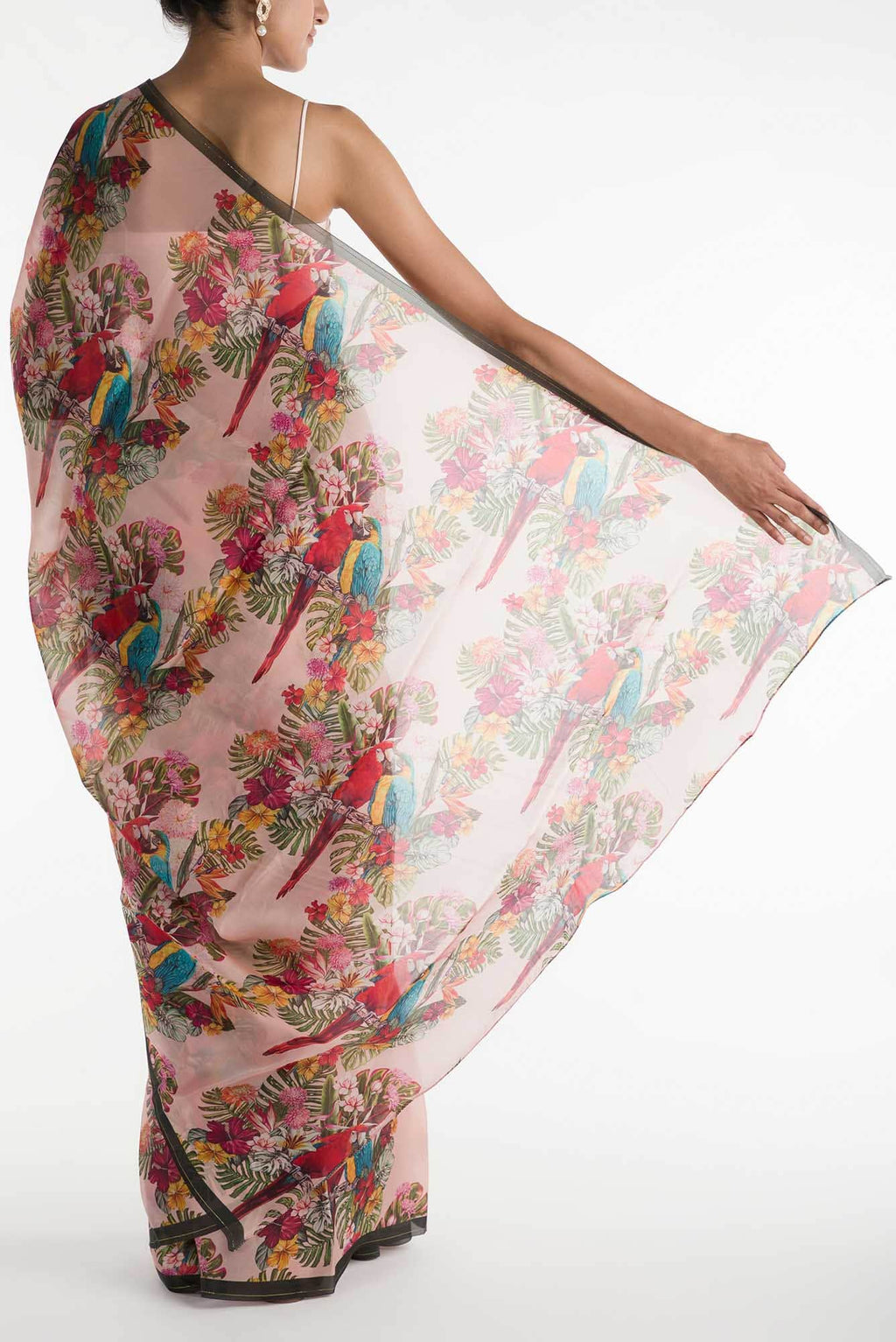 Lover Macaws Pink Satin Organza Saree