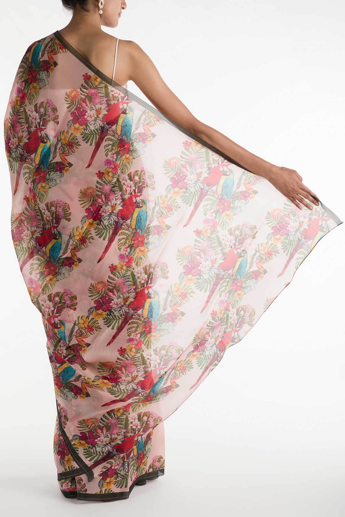 Lover Macaws Pink Satin Organza Saree