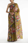 Lover Macaws Olive Green Satin Organza Saree