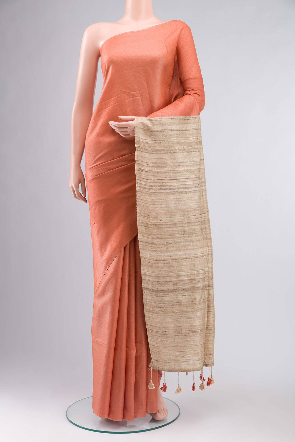 Orange Bhagalpuri Tussar Silk Saree