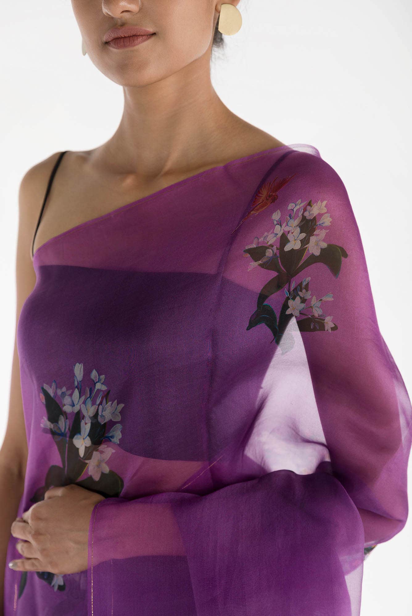 The Sparrows Lilac Pure Organza Silk Saree