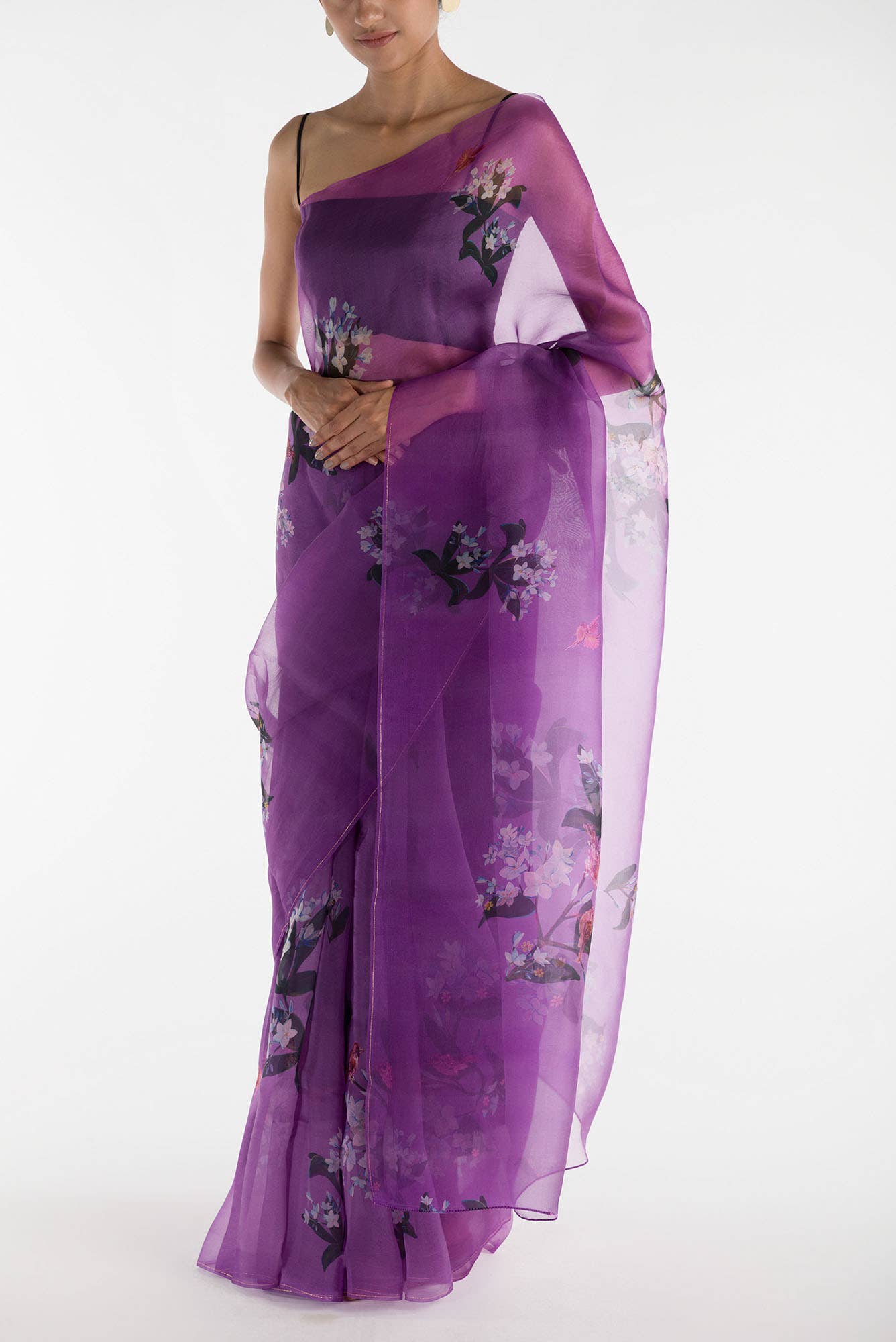 The Sparrows Lilac Pure Organza Silk Saree