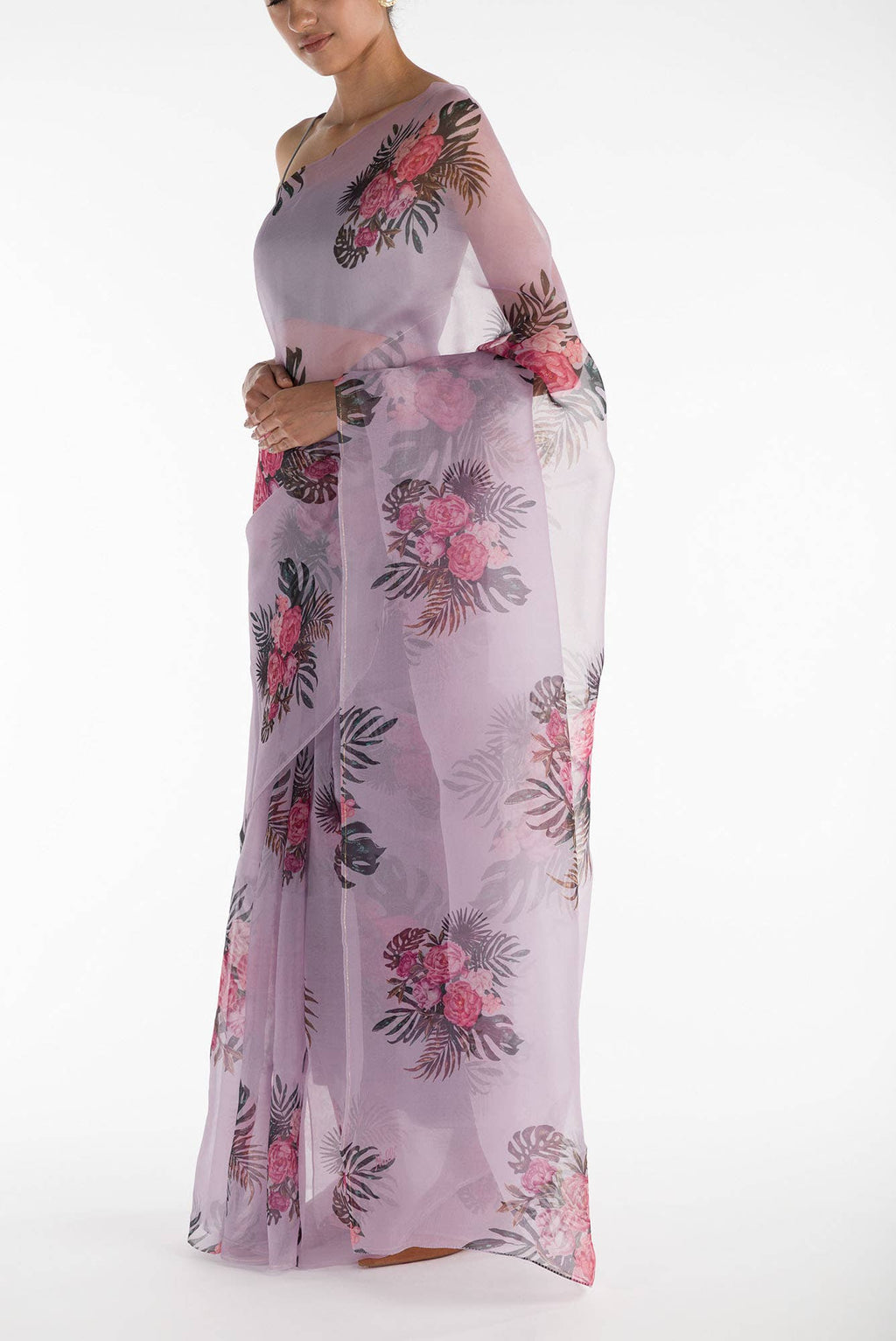 The Flower Bunch Lilac Pure Organza Silk Saree