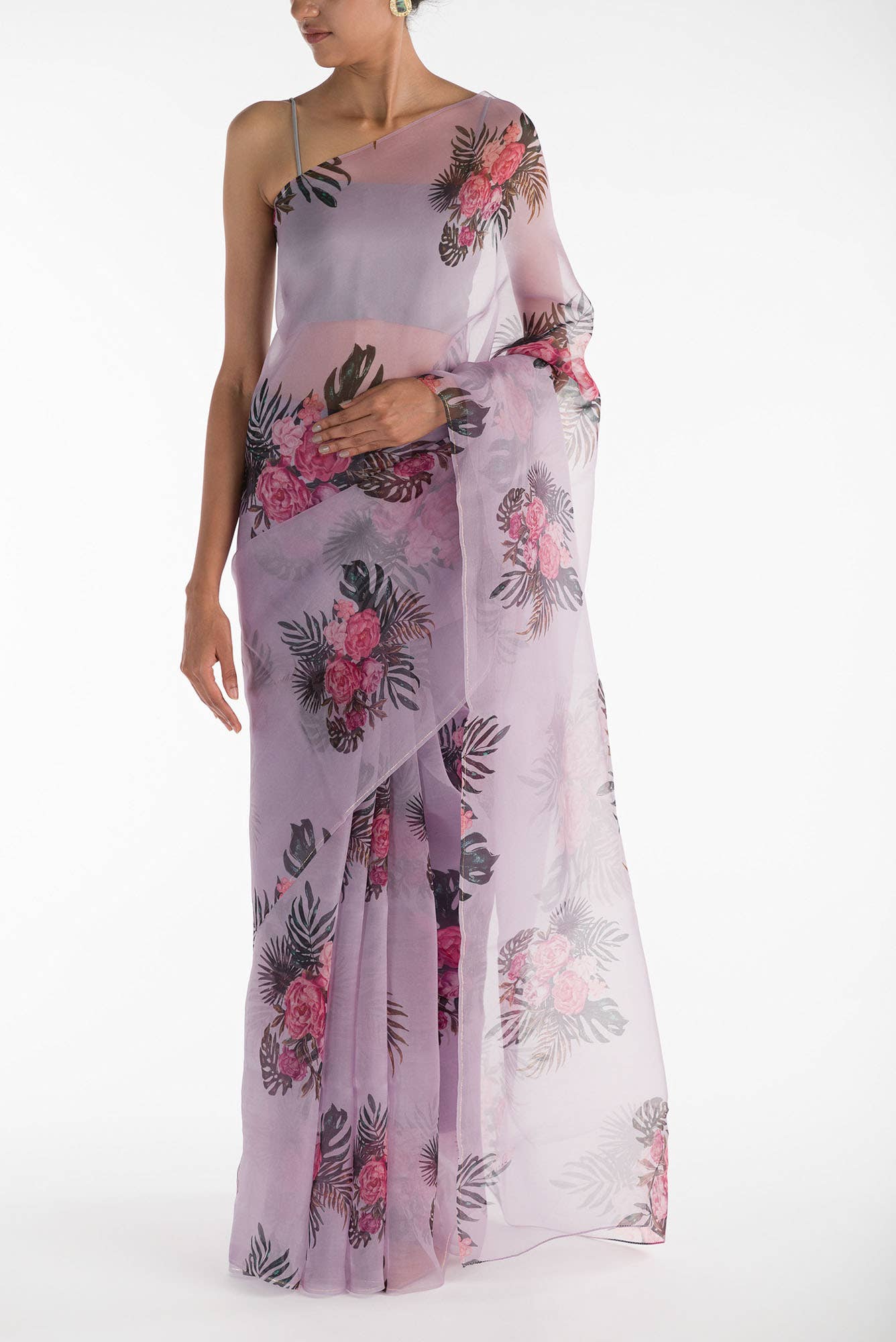 The Flower Bunch Lilac Pure Organza Silk Saree