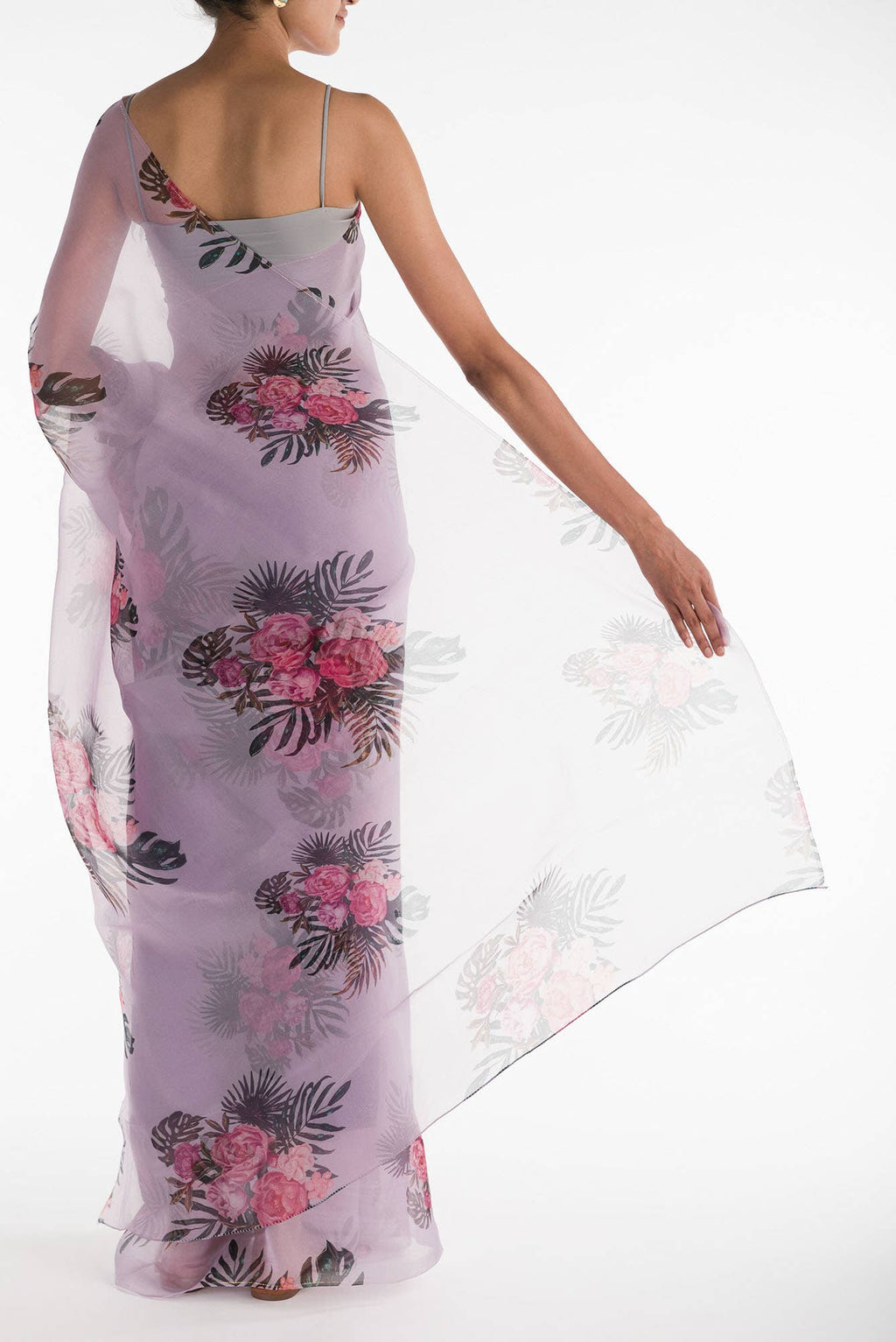 The Flower Bunch Lilac Pure Organza Silk Saree