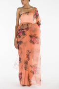 The Flower Bunch Peach Pure Organza Silk Saree