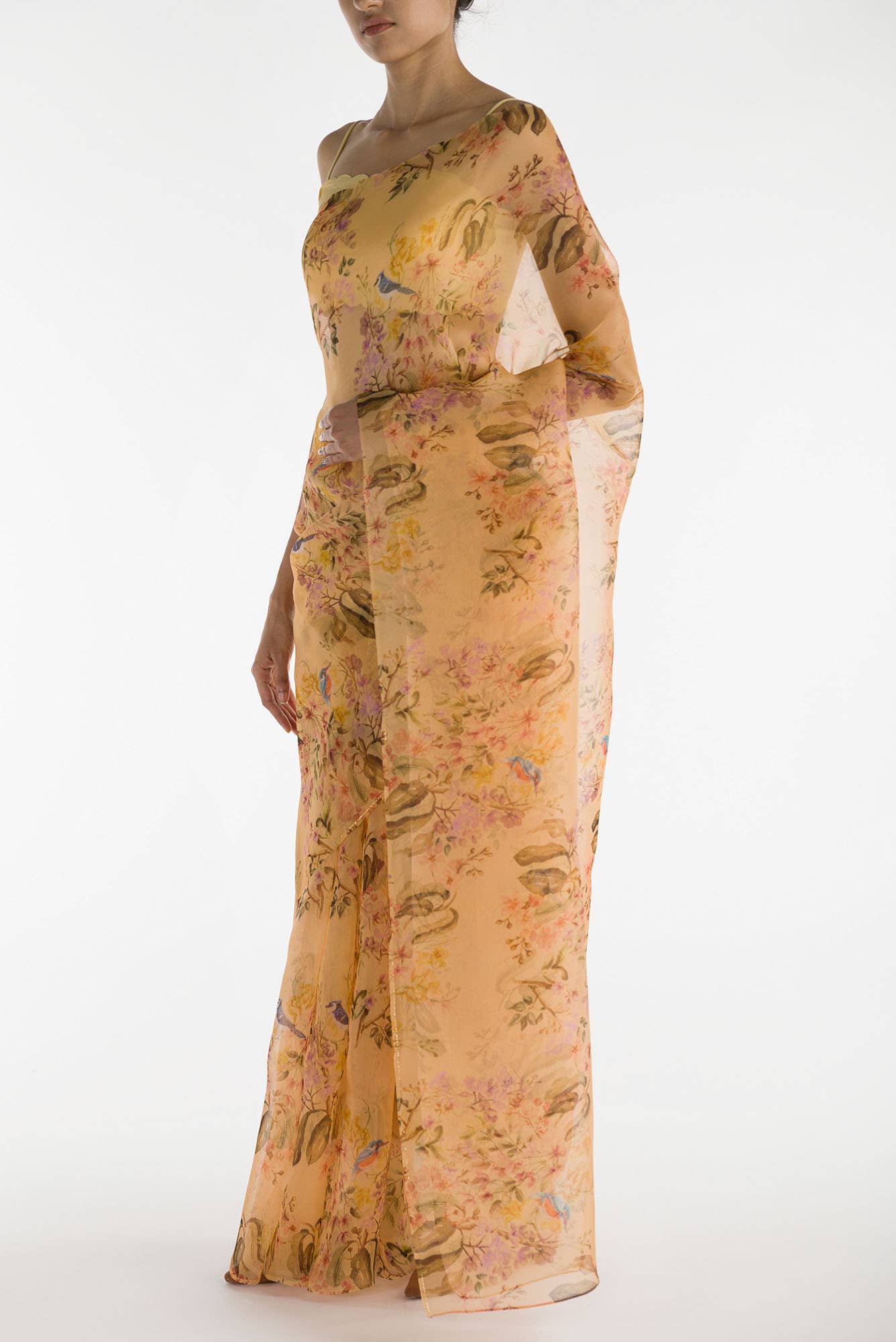 Flourishing Friendships Mango Yellow Pure Organza Silk Saree