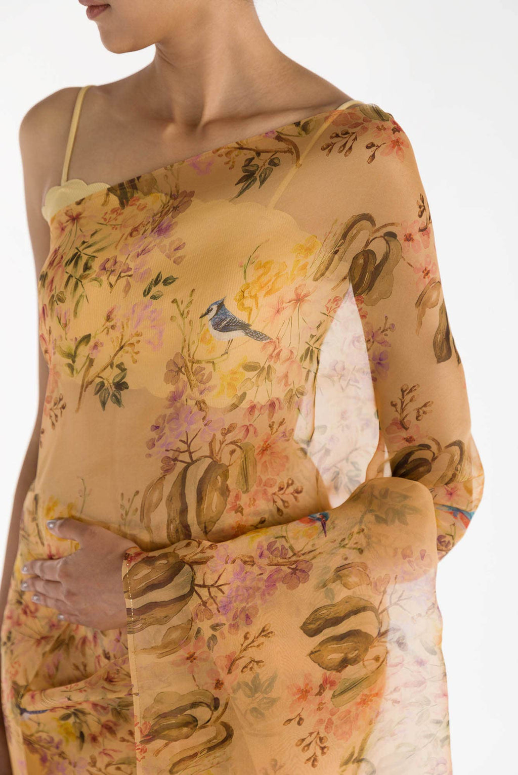 Flourishing Friendships Mango Yellow Pure Organza Silk Saree